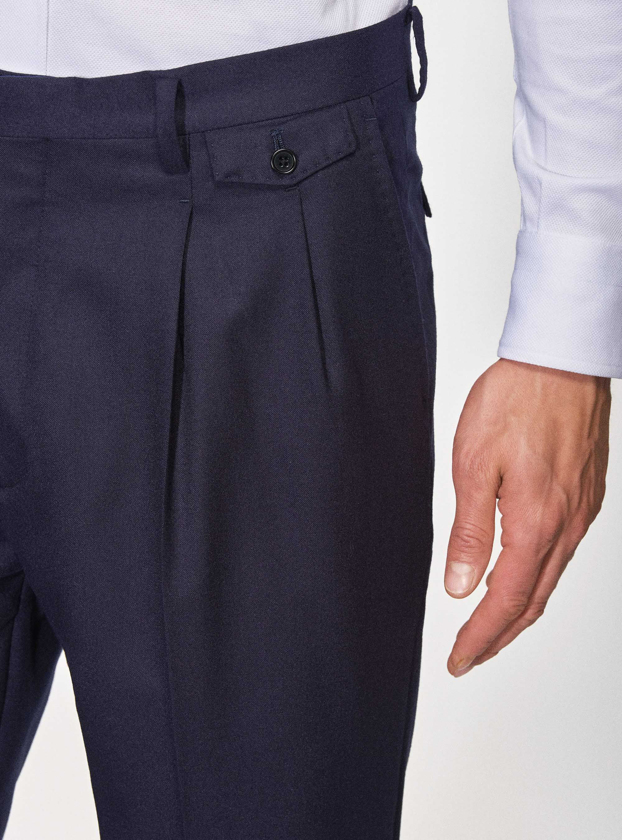 Suit trousers in superfine wool flannel 120's, NAVY BLUE