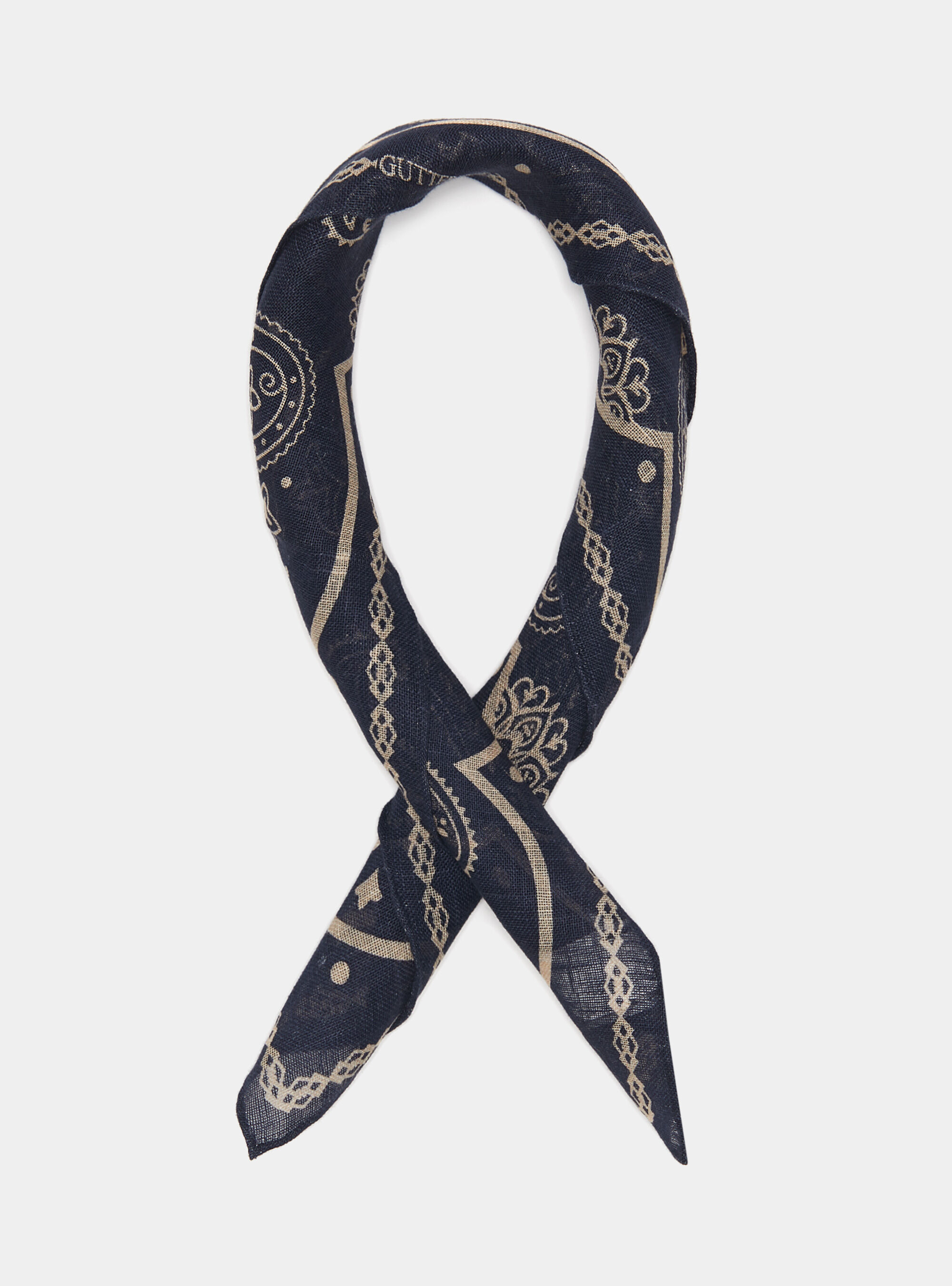 Foulard en lin imprim&eacute;, BLEU MARINE