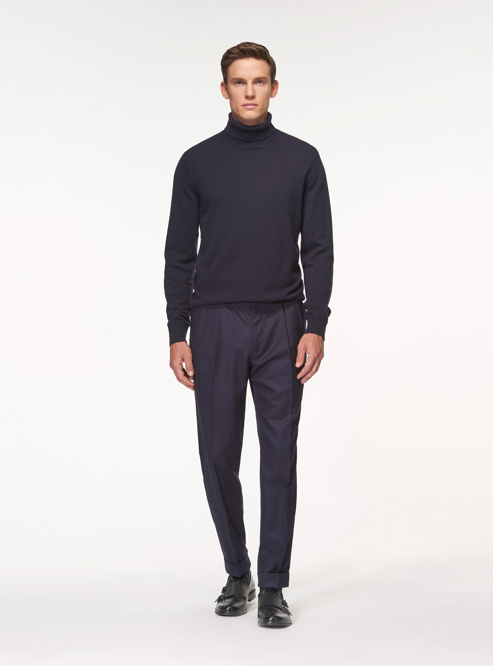Turtleneck in 100% cashmere, NAVY BLUE
