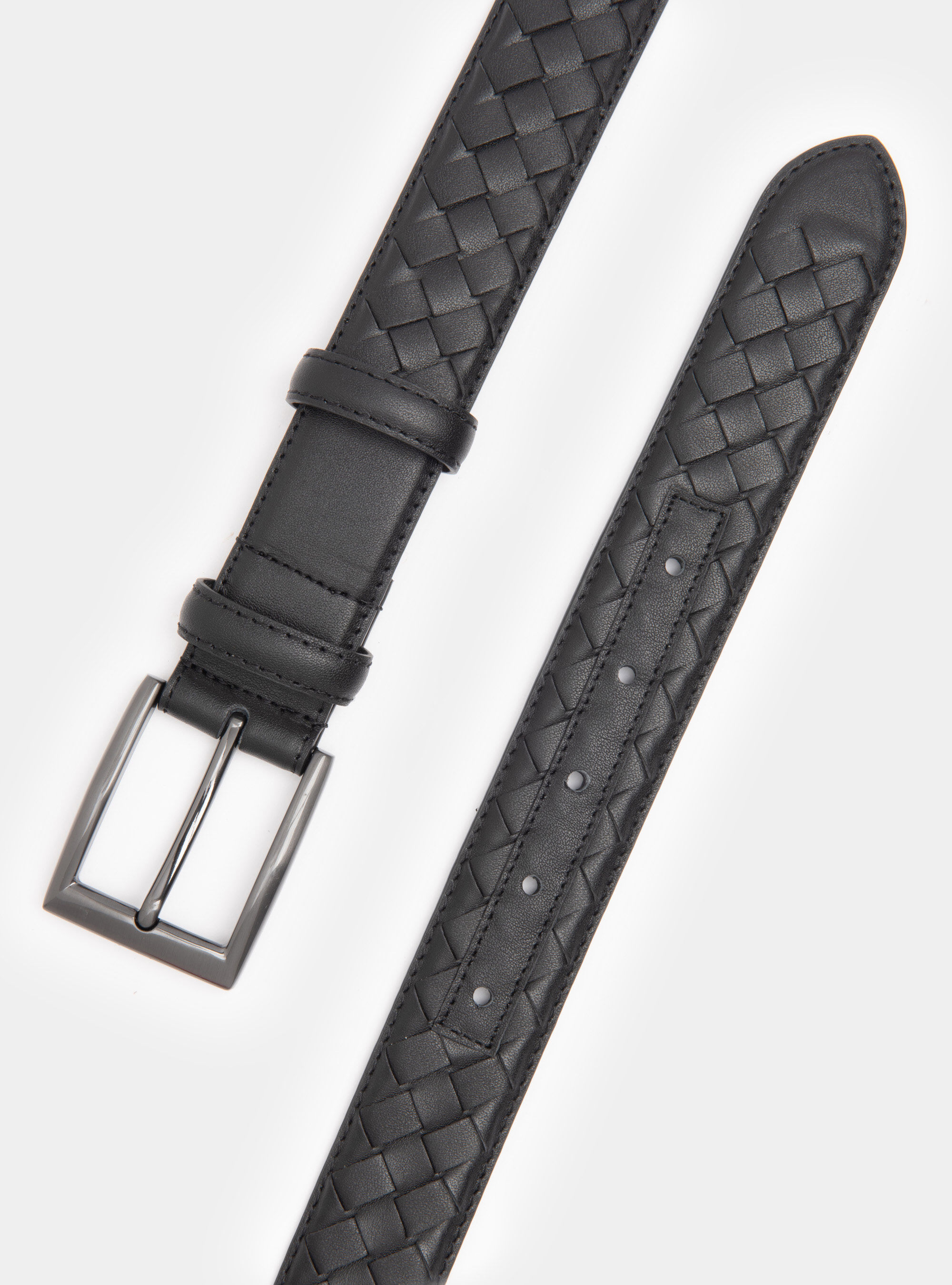 Braided leather belt, BLACK
