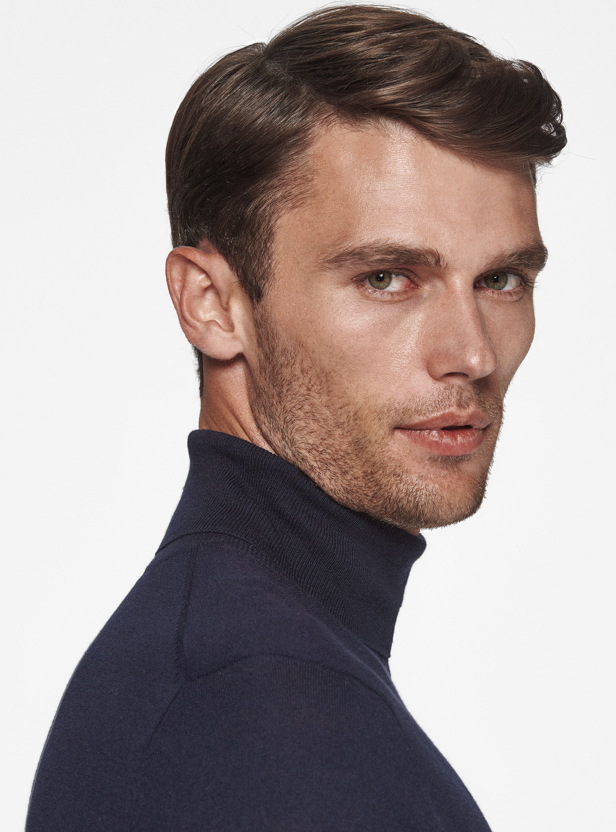 Silk and cashmere cotton turtleneck, NAVY BLUE