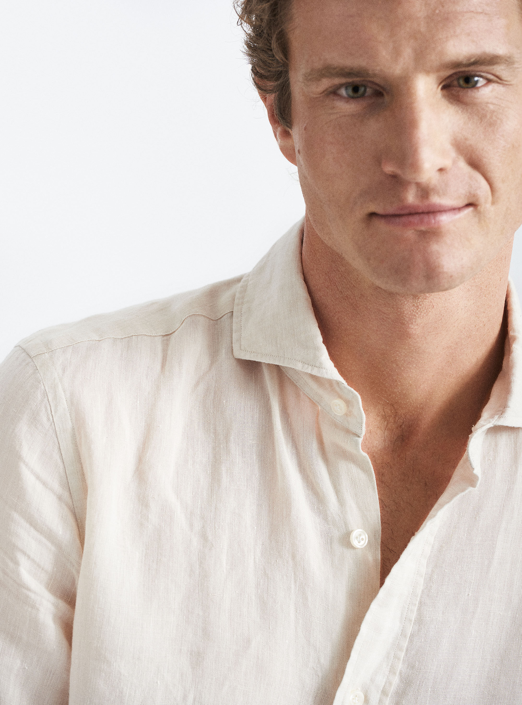 Camicia collo francese in lino, ECRU