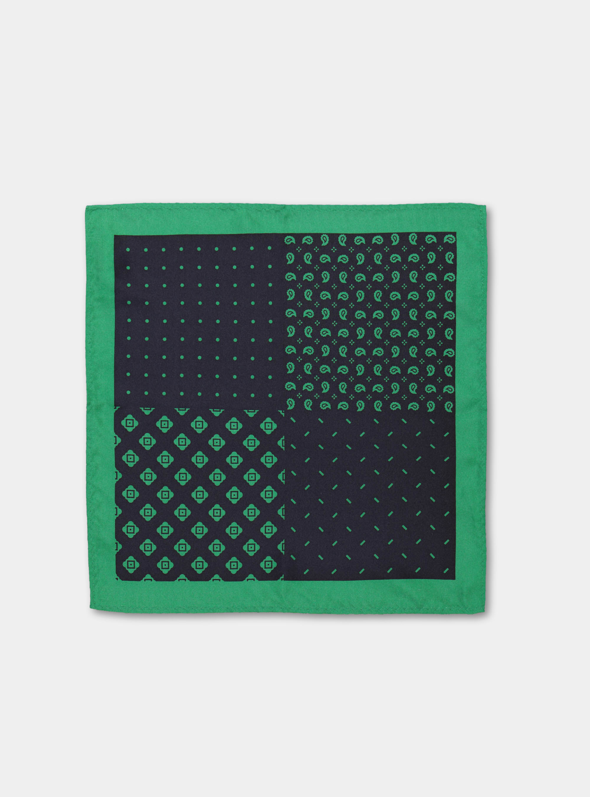 Pochette en soie imprim&eacute;e double face, VERT