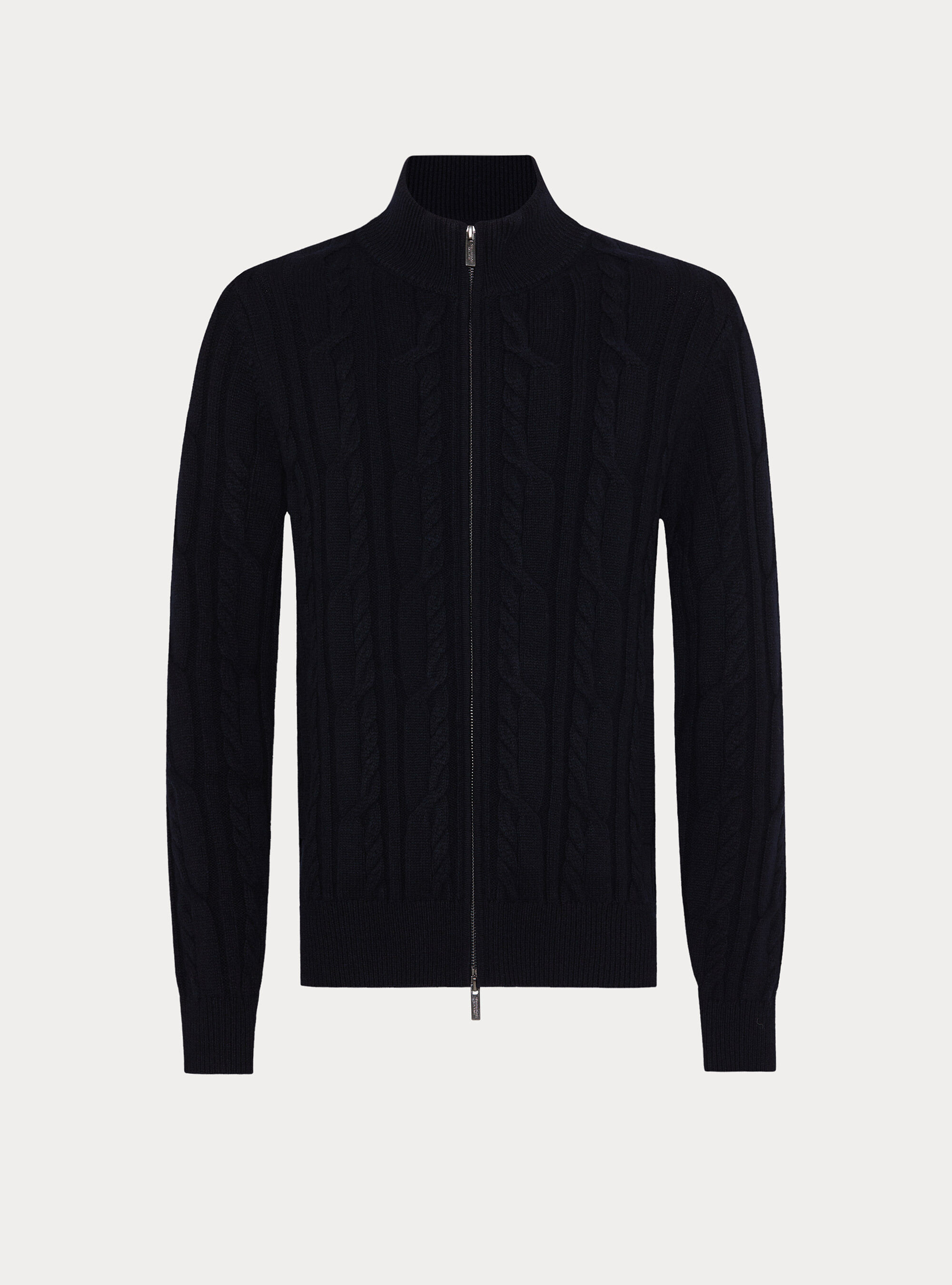 Strickjacke aus Wolle und Kaschmir mit Zopfmuster, NAVY 0218C