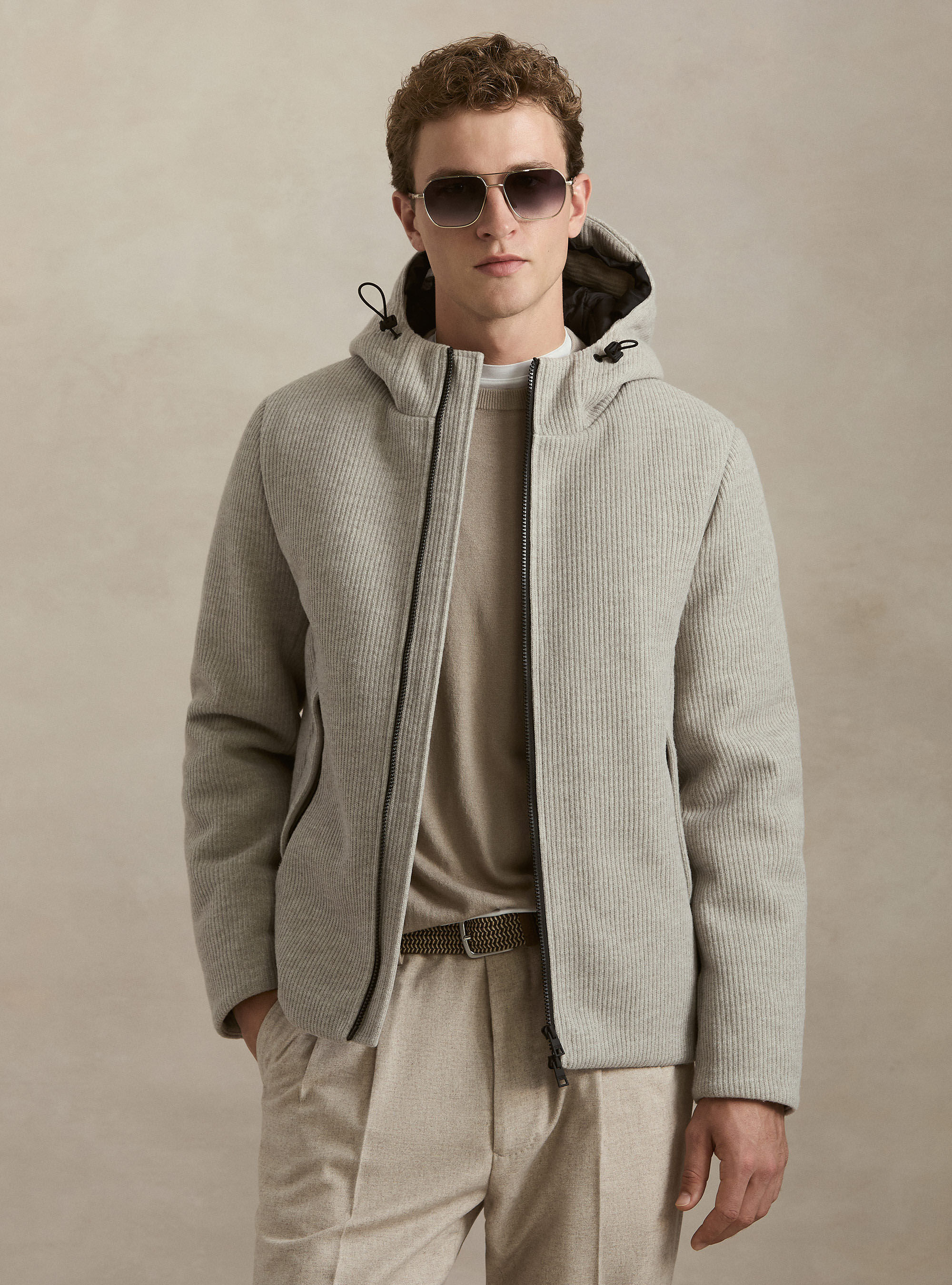 Ribbed hooded puffer jacket