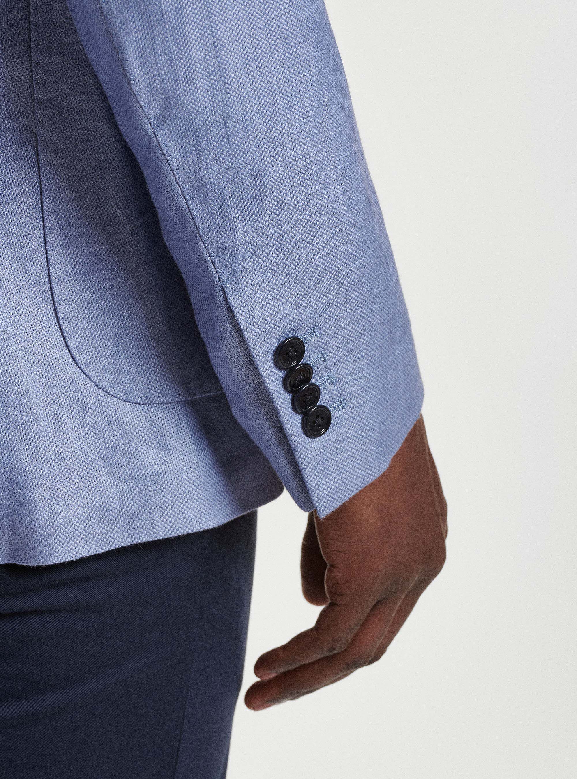 Giacca in puro lino hopsack, AZZURRO