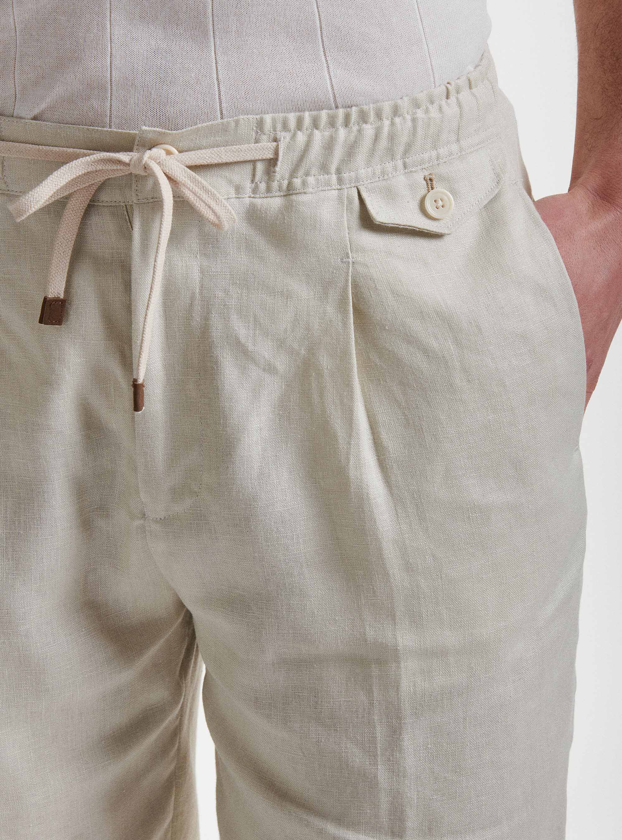Bermuda tinta unita in puro lino, ECRU