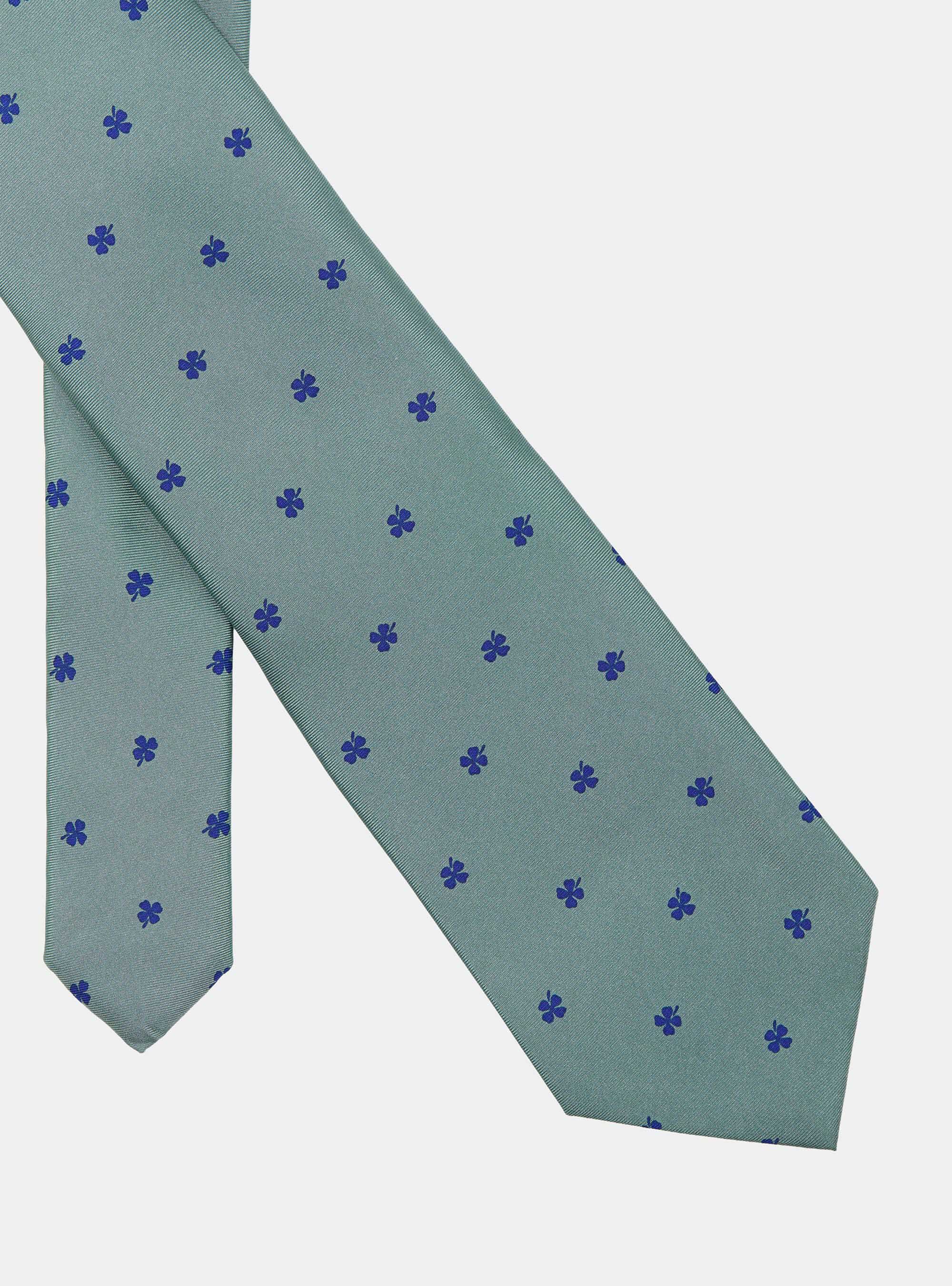 Silk tie with a four-leaf clover print, VERDE/BLUE BU7