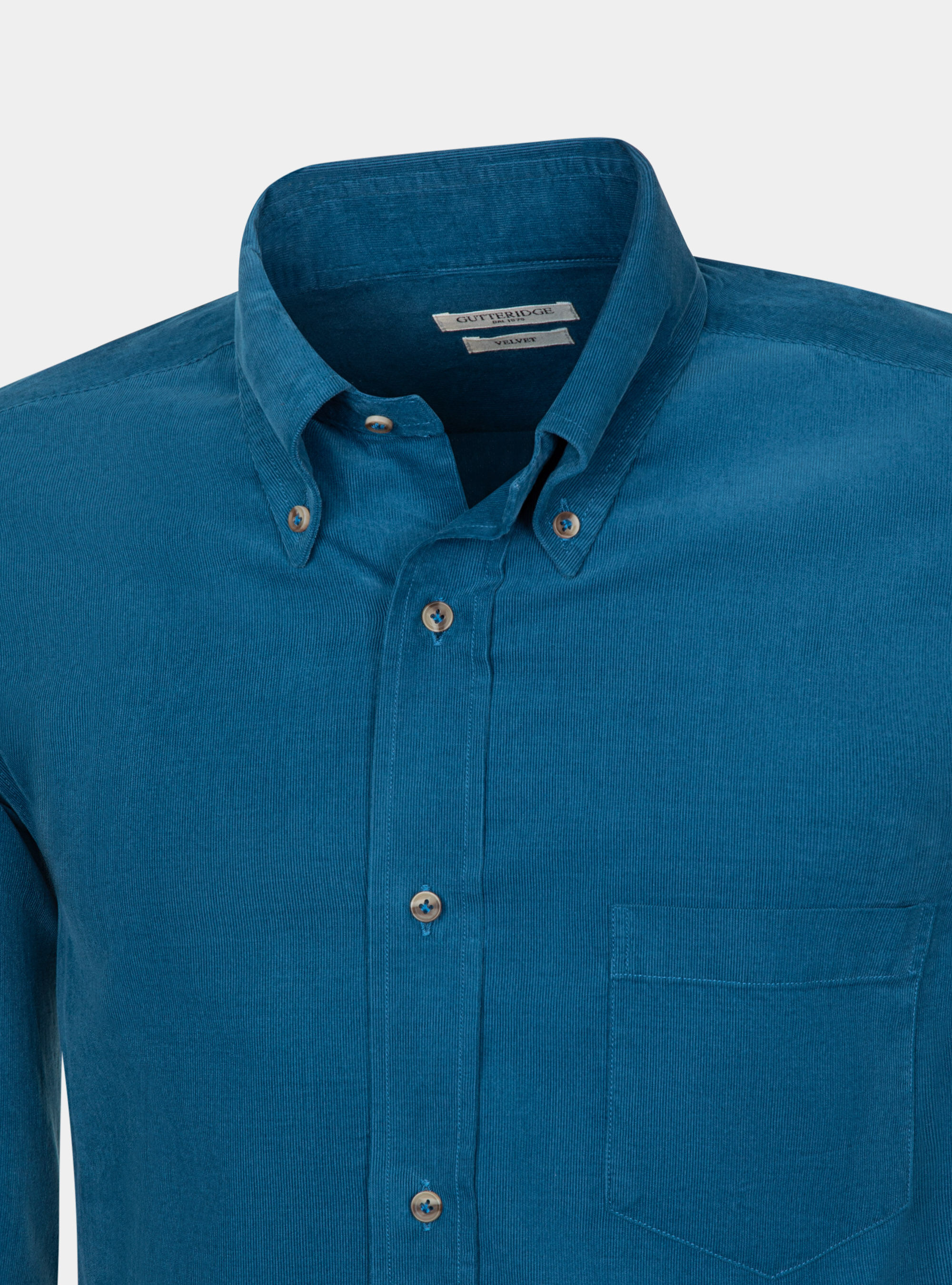 Hemd mit Button-Down-Kragen aus Baumwollsamt, 0229C PETROLIO