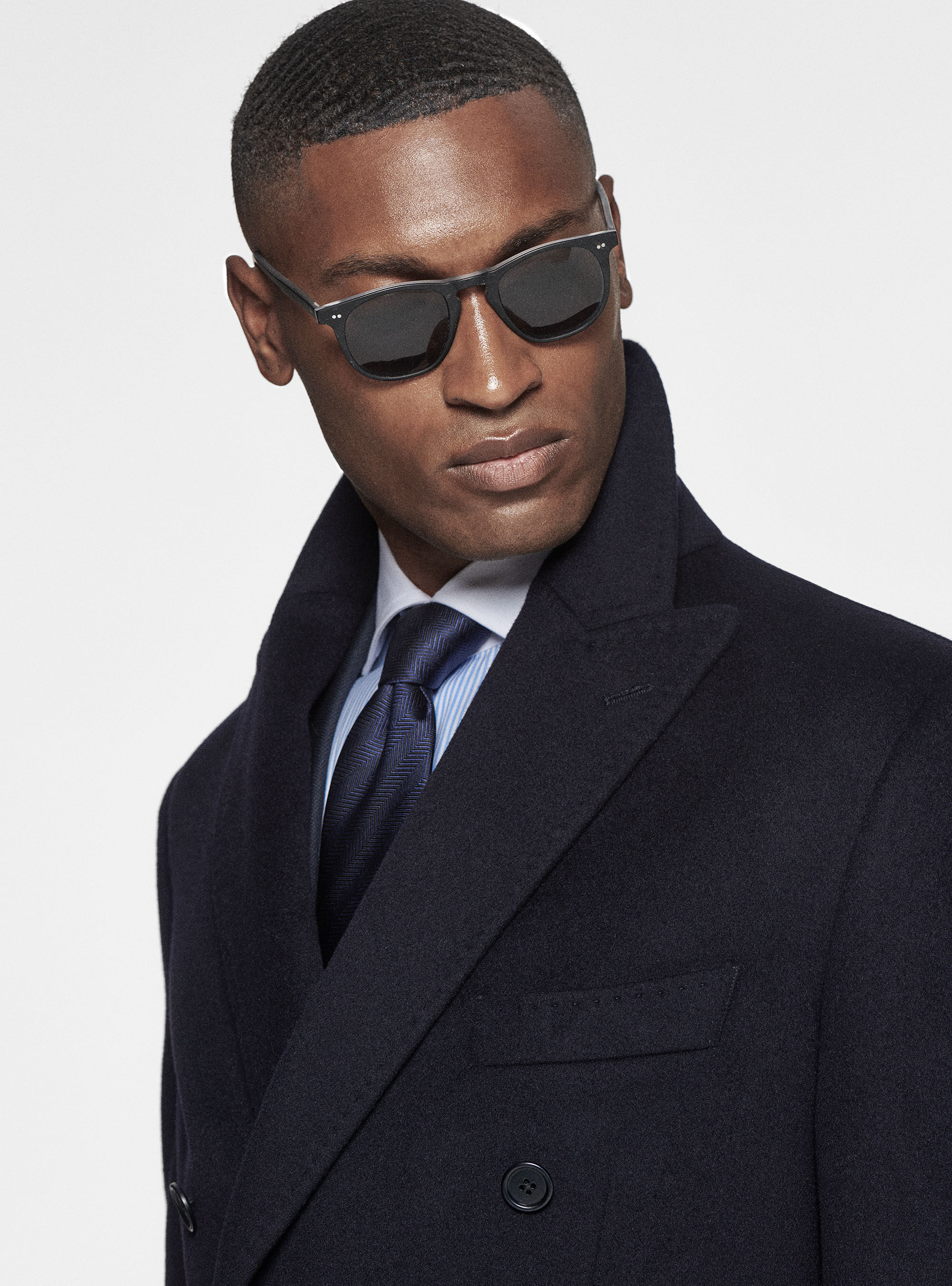 Wool and cashmere double-breasted coat, NAVY BLUE