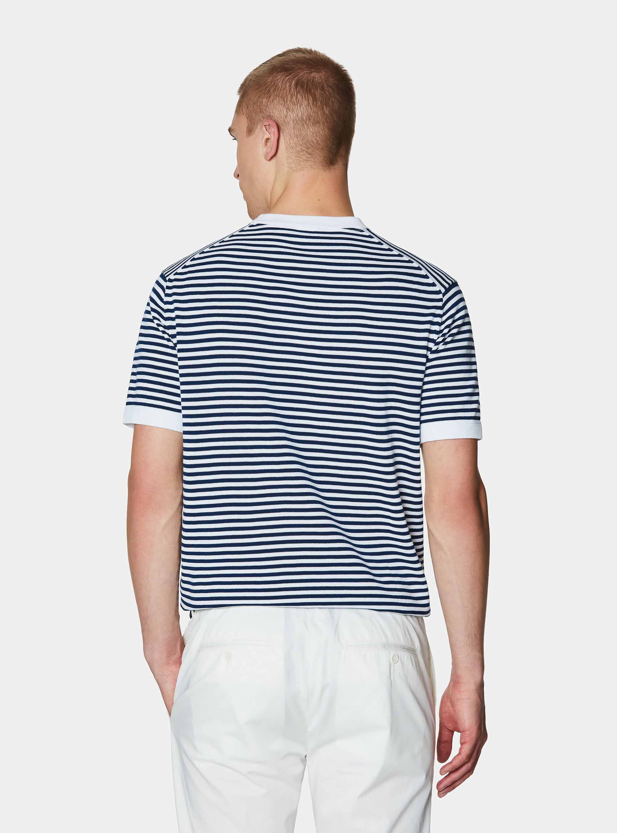 Maglia girocollo in cotone rigato, BIANCO