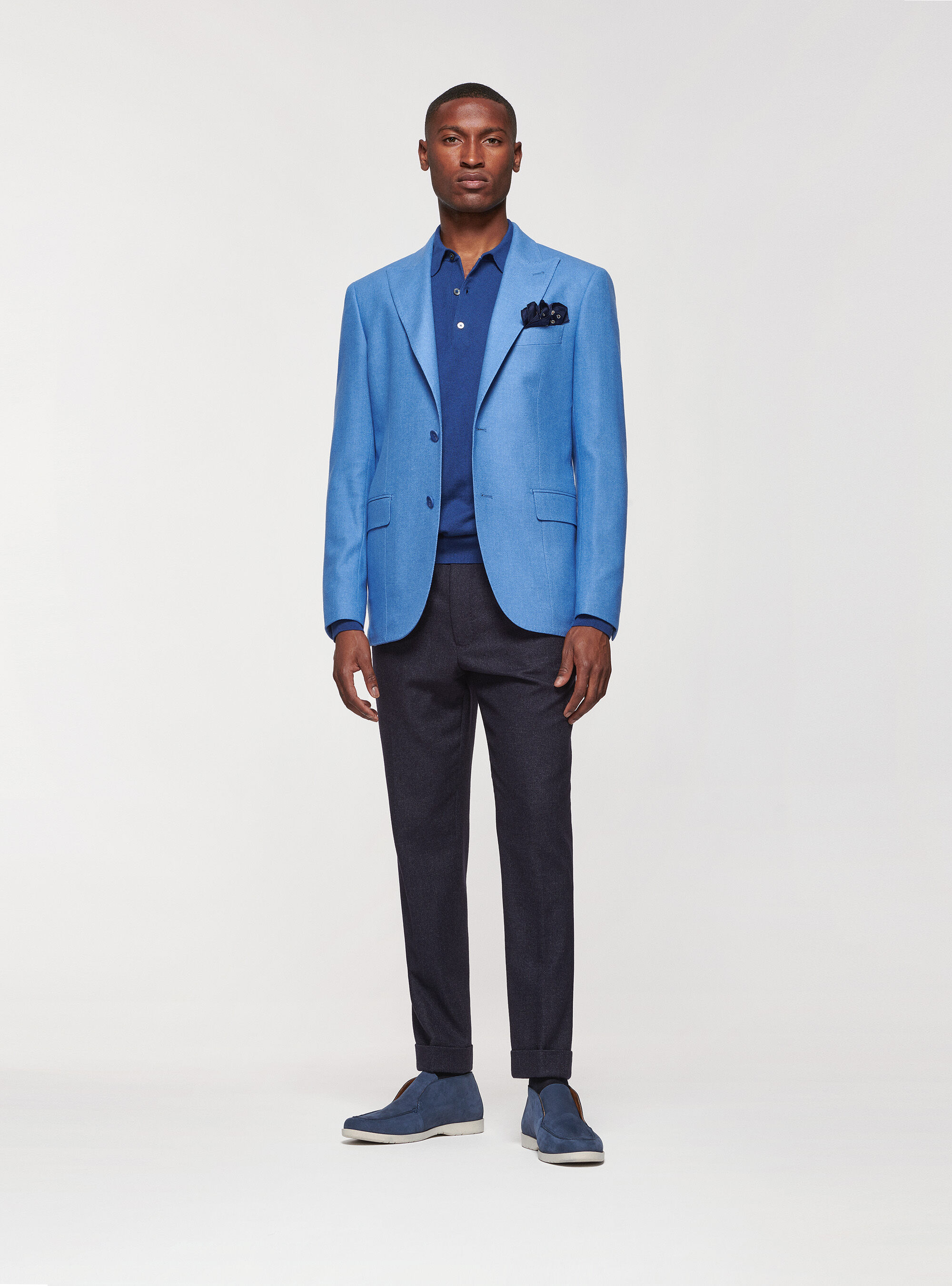 Duemilagori wool blend blazer with peaked lapels, LIGHT BLUE