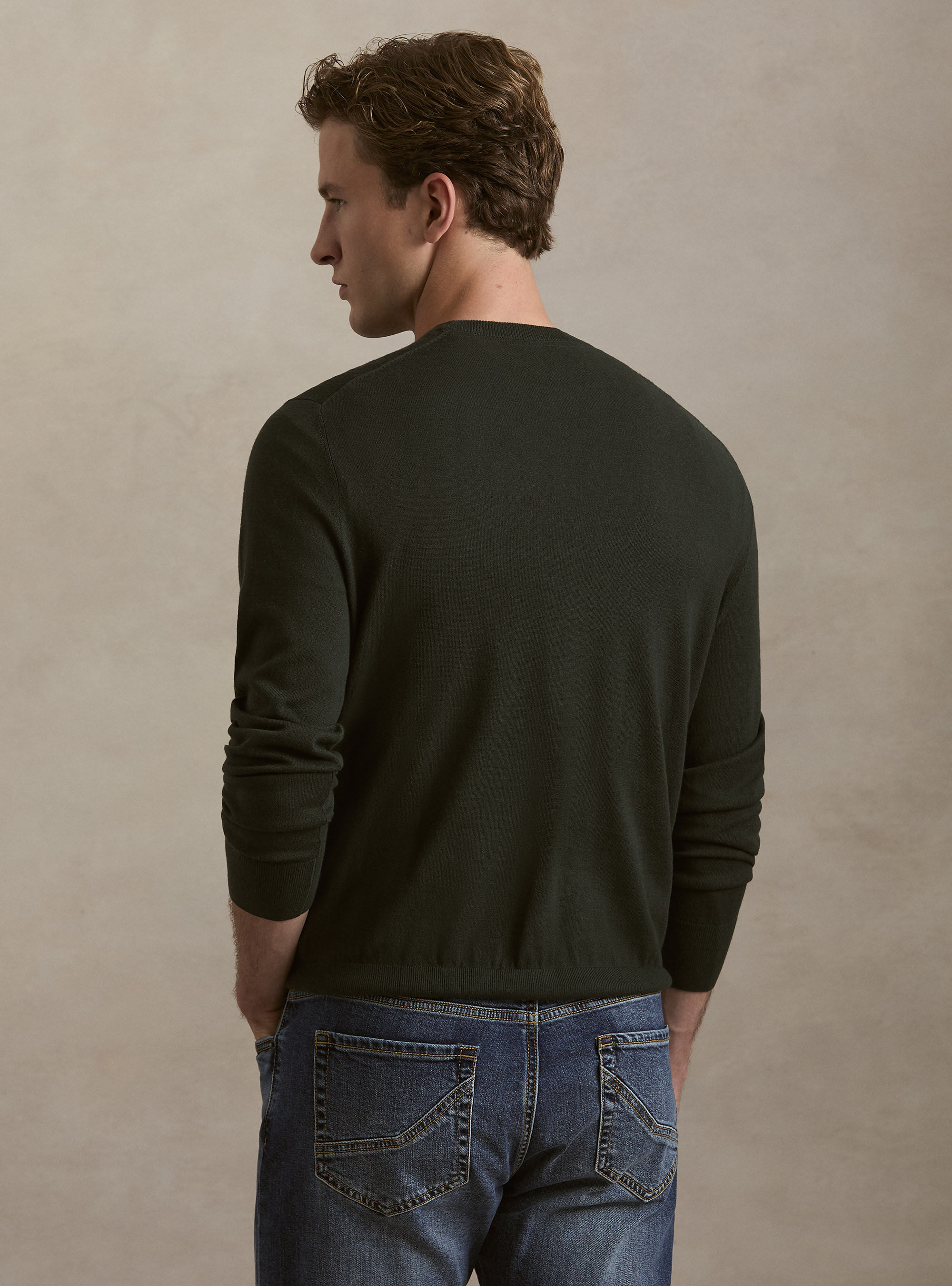 Maglia girocollo in cotone seta e cashmere, MILITARE 0609C