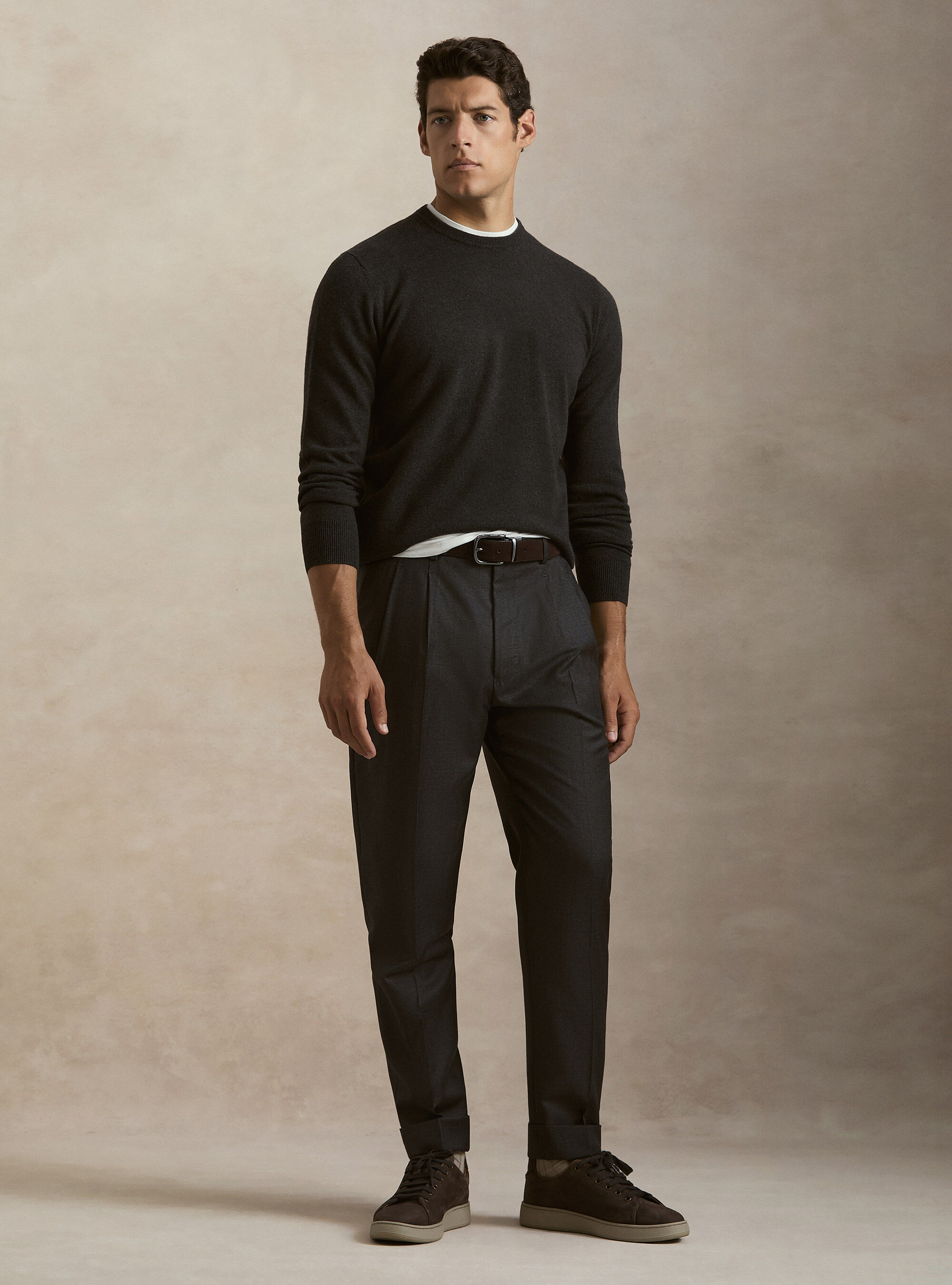 Lambswool and cashmere crewneck sweater, ASPHALT GREY