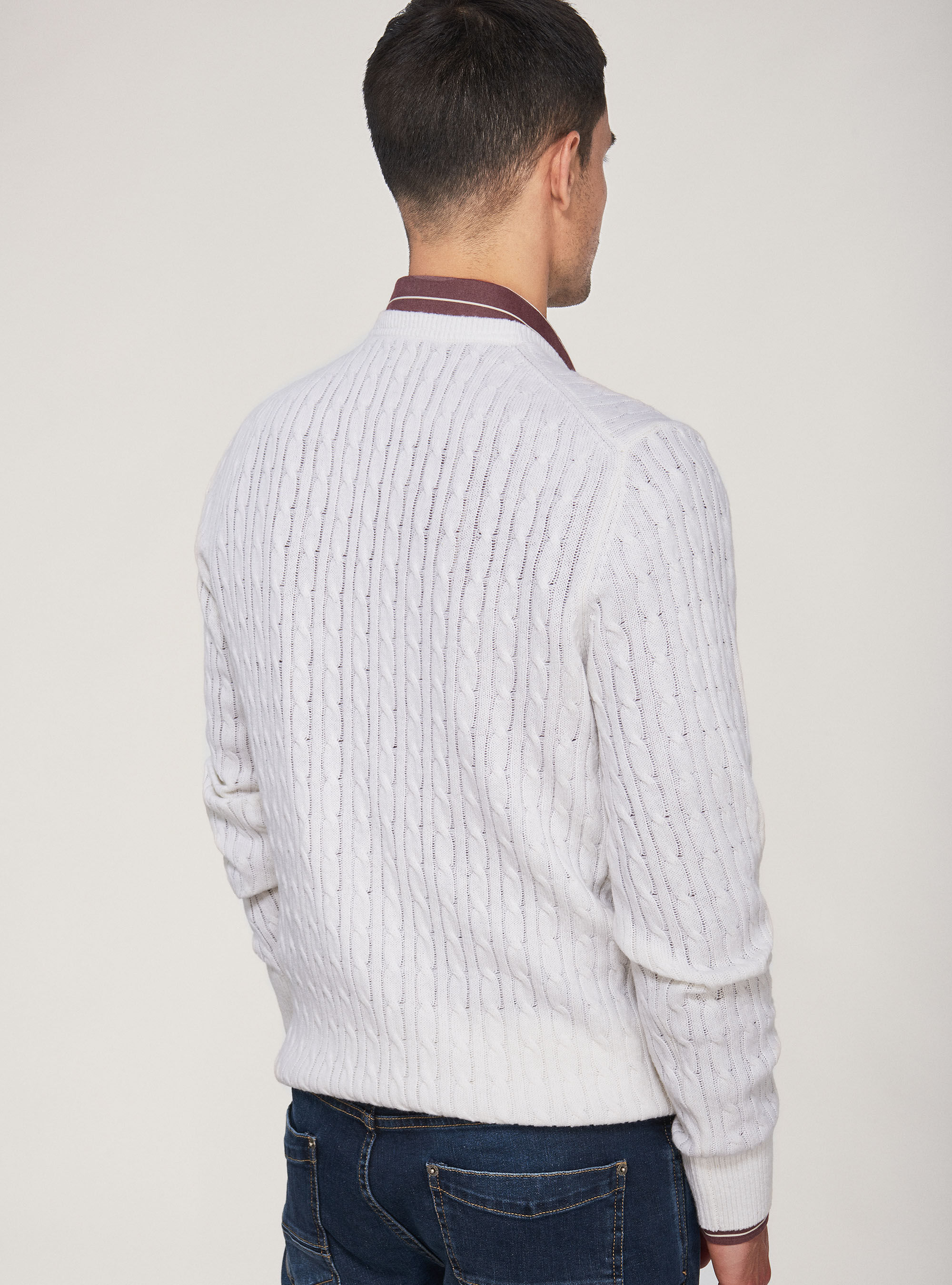 Cashmere wool braided sweater, WHITE