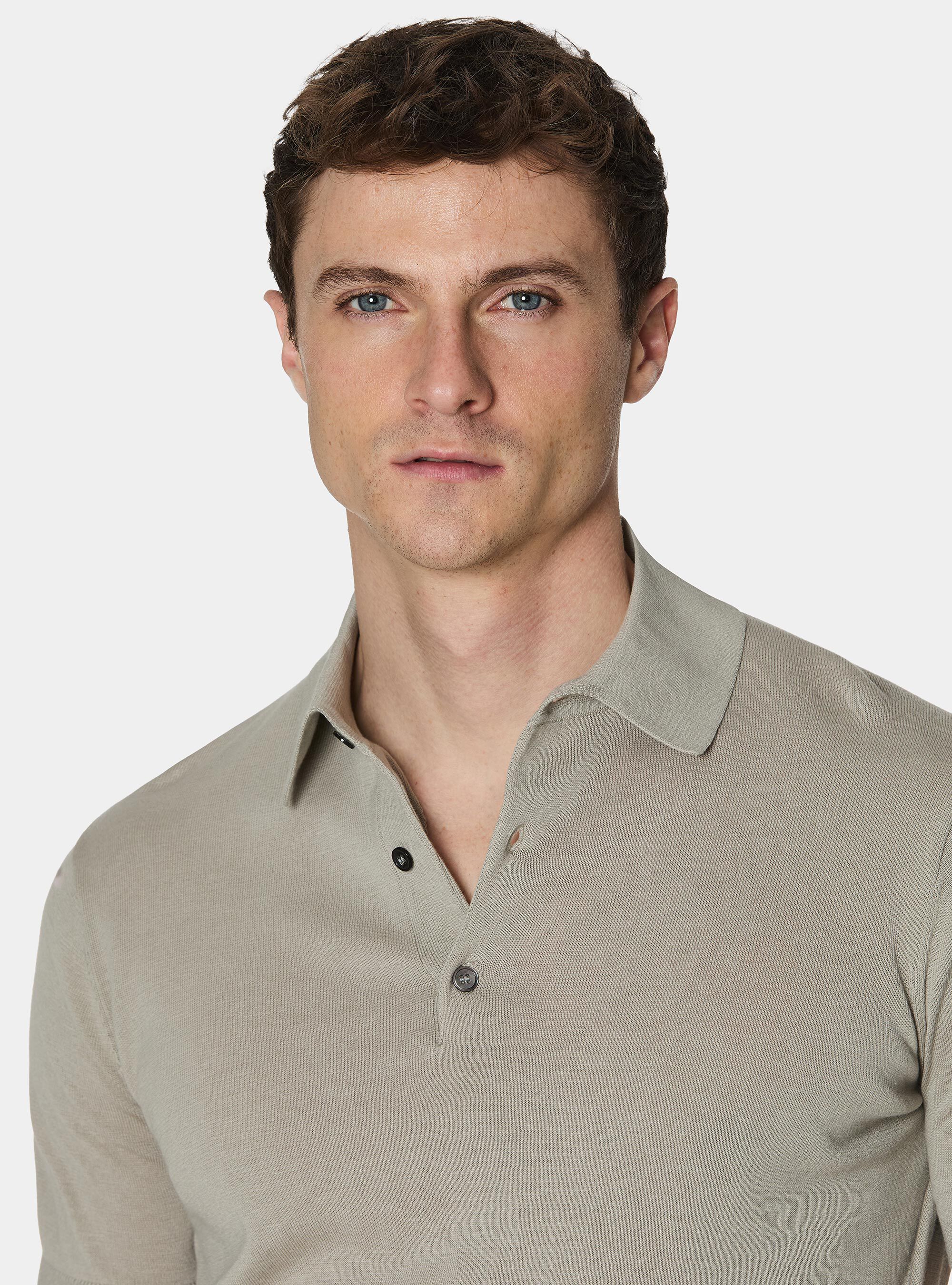 Extra-fine cotton knit polo shirt, SAND