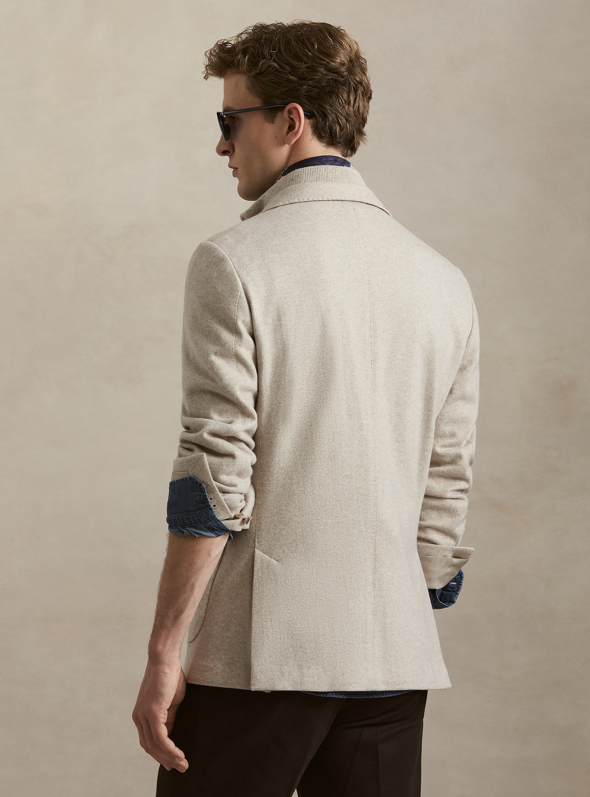 M&eacute;lange Wool-Blend Jersey Jacket with Internal Bib, ECRU