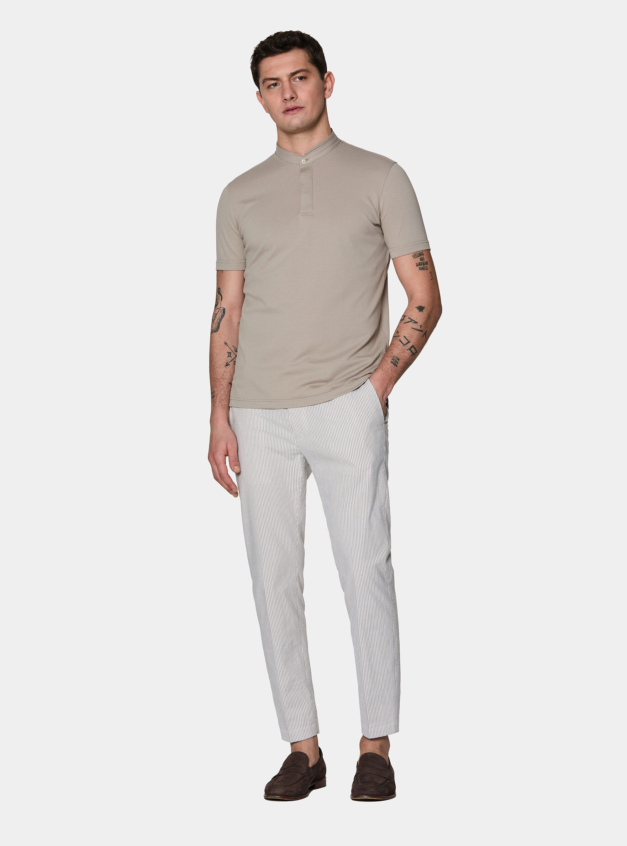 Polo collo coreano in misto cotone stretch