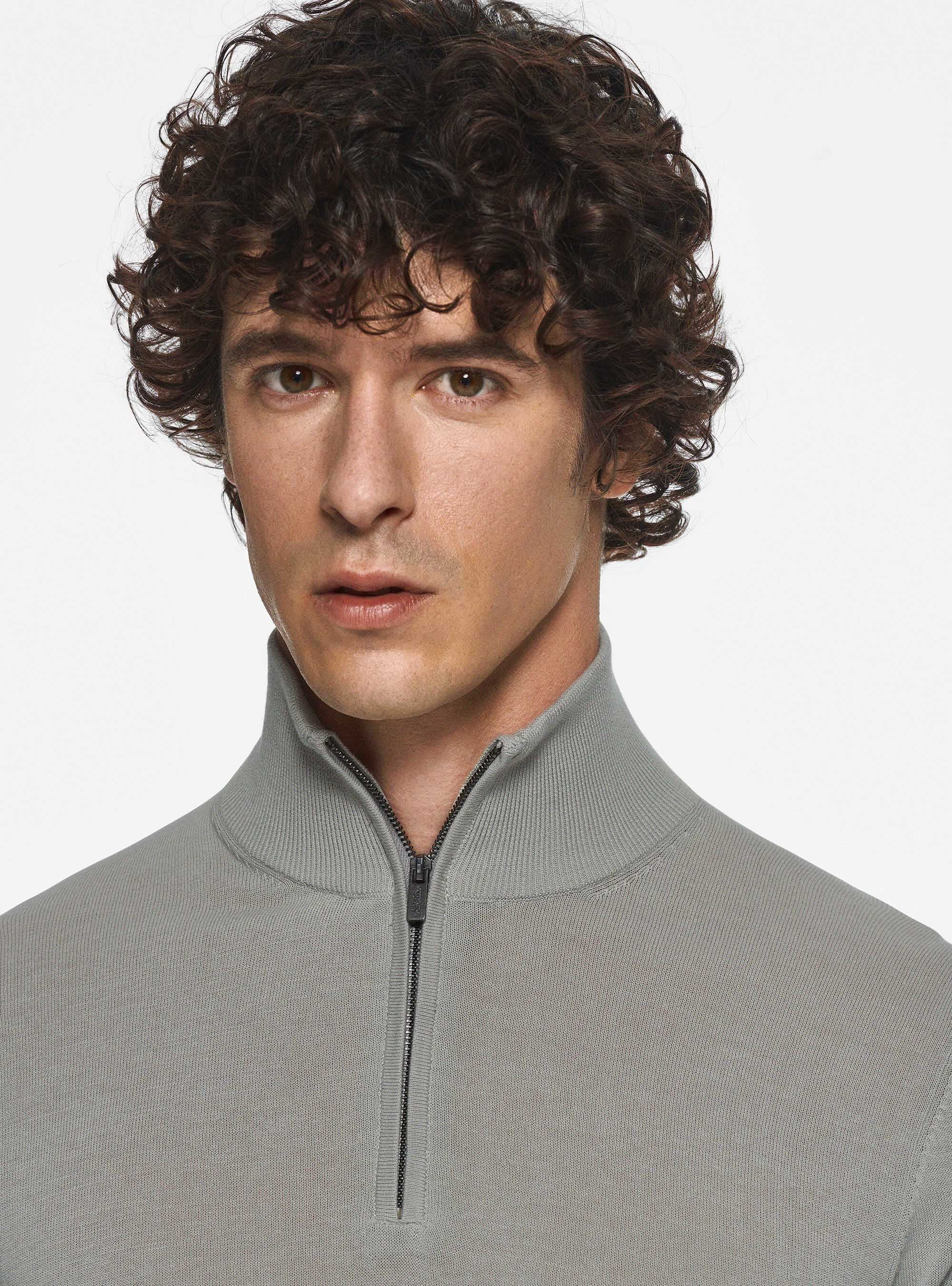 Extra fine cotton half zip sweater GutteridgeEU Men s Sweaters