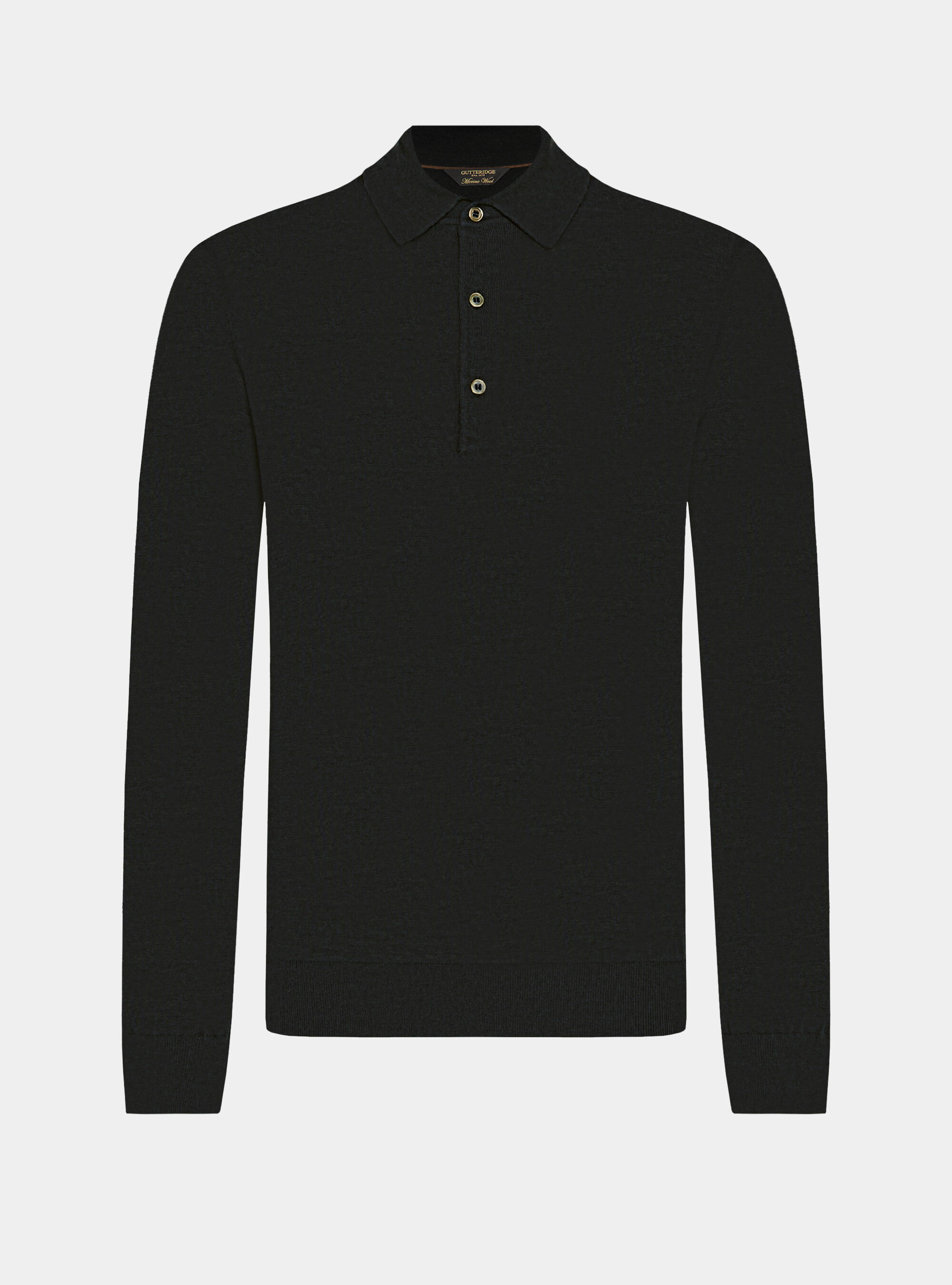 Extrafine merino wool knit polo shirt, BLACK