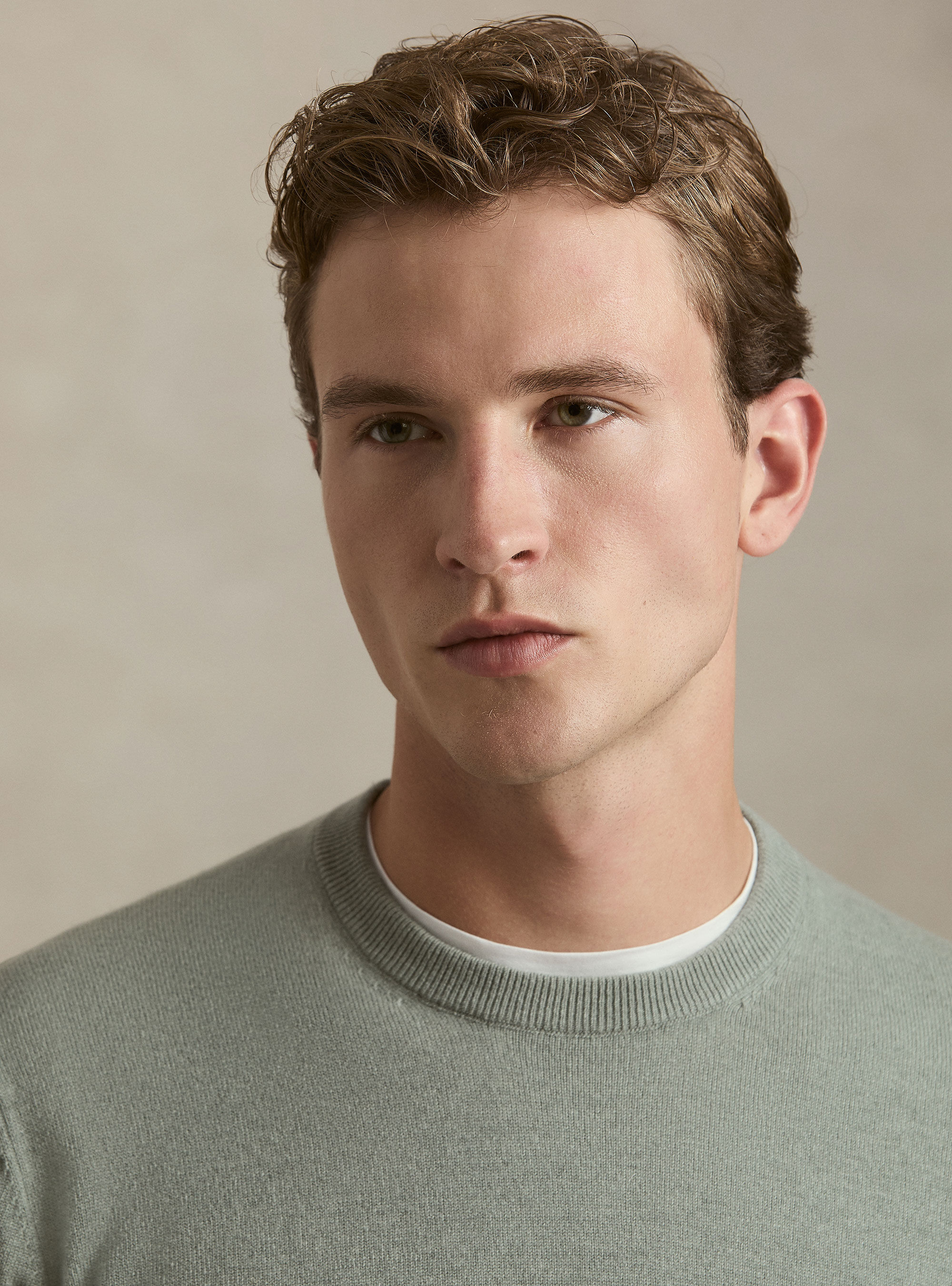 Lambswool and cashmere crewneck sweater, VERDE GIADA 0655C