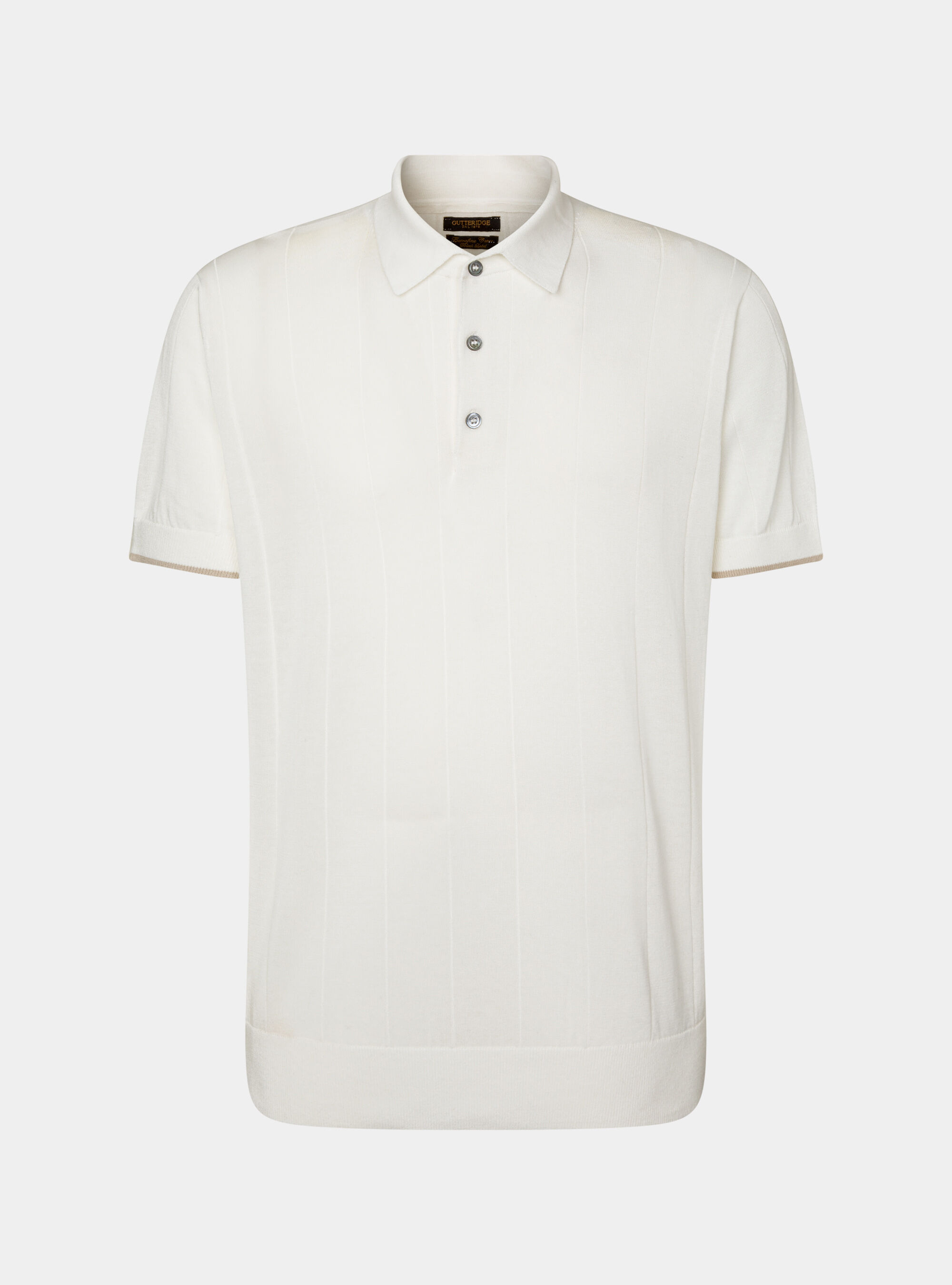 Polo de algod&oacute;n puro con canal&eacute; plano, BLANCO