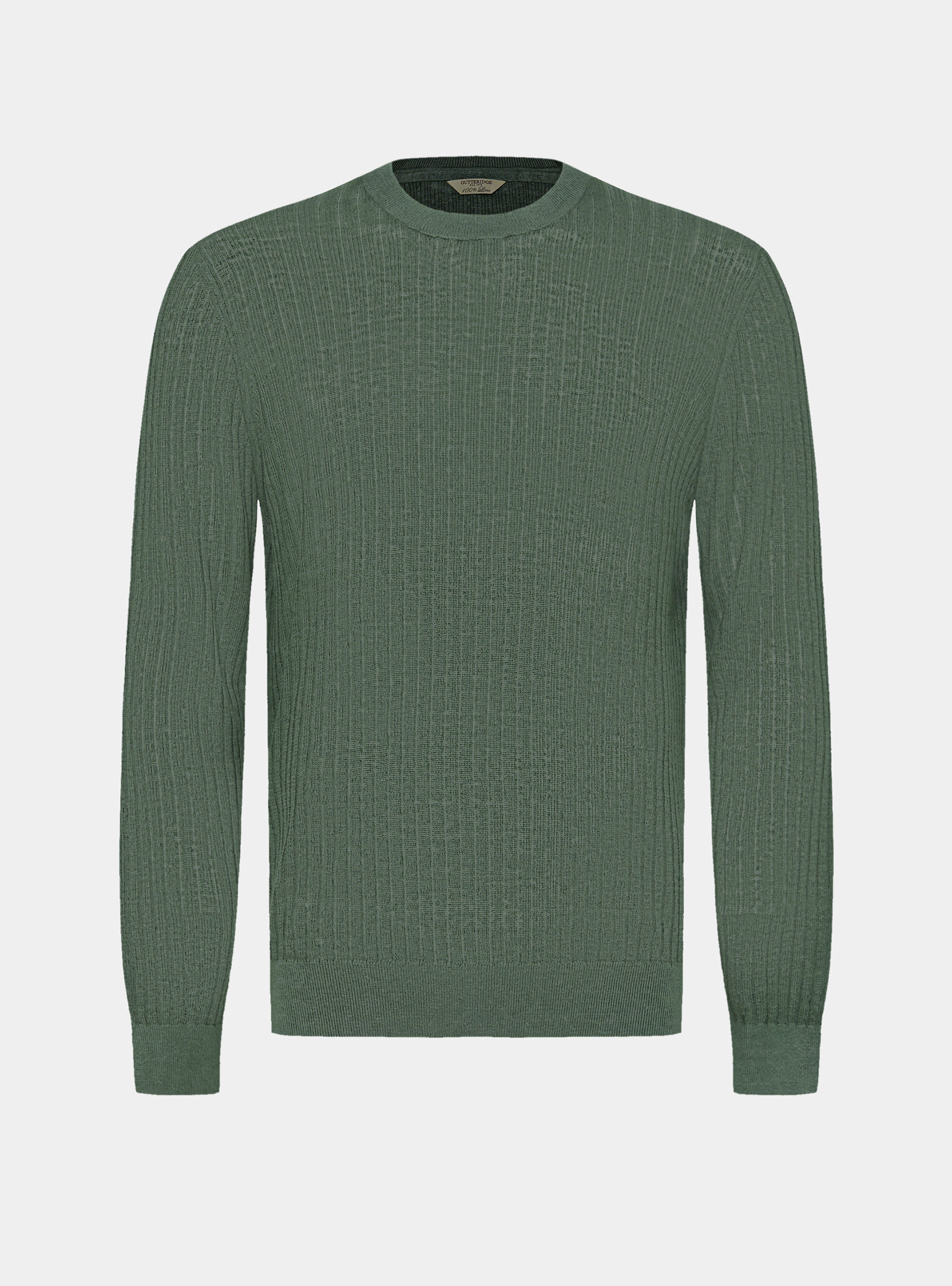 Maglia girocollo a costine in puro lino, SALVIA 0602C