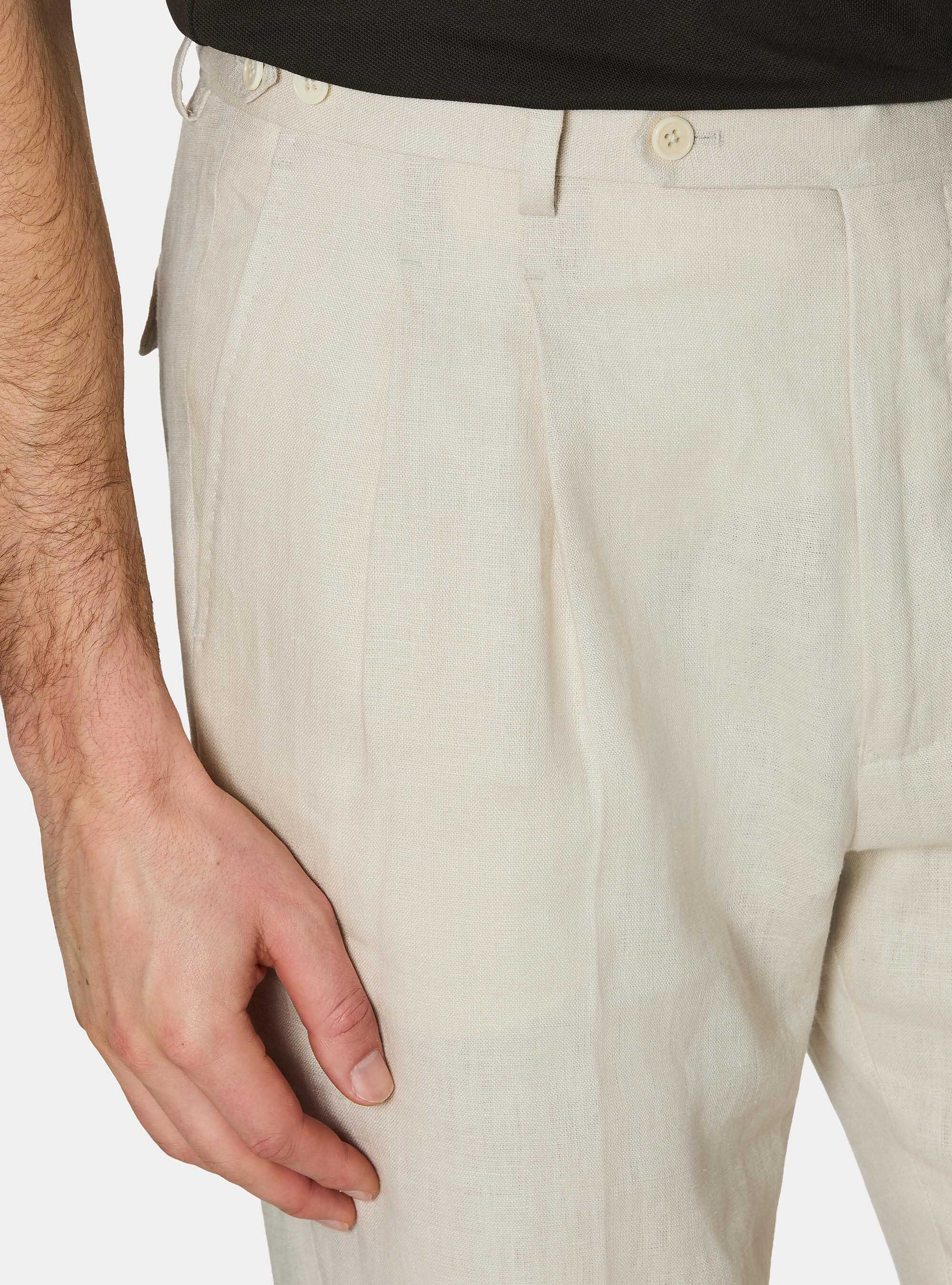 Pantaloni con pince in puro lino, ECRU