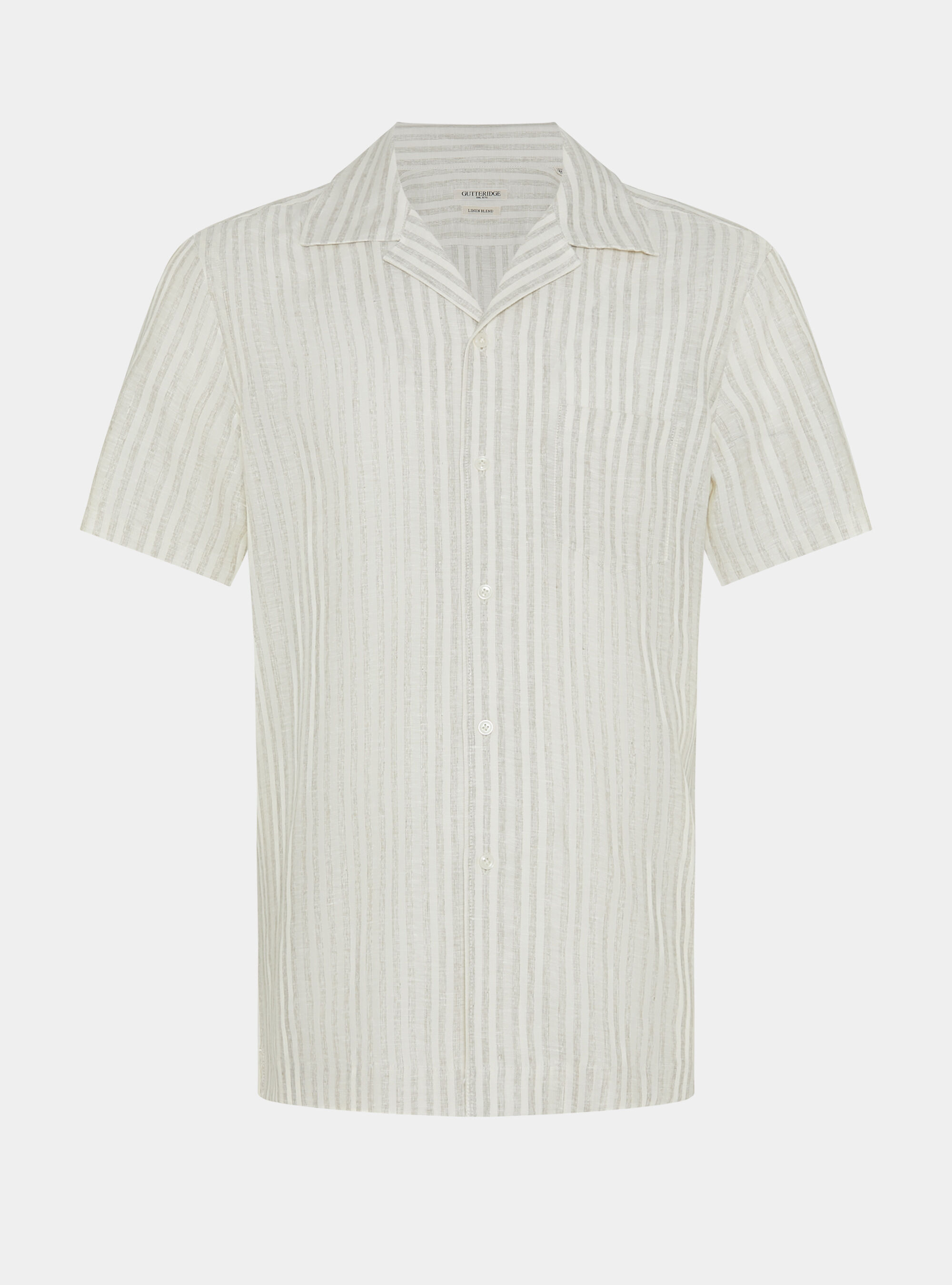 Camicia bowling in lino e cotone rigato, SABBIA