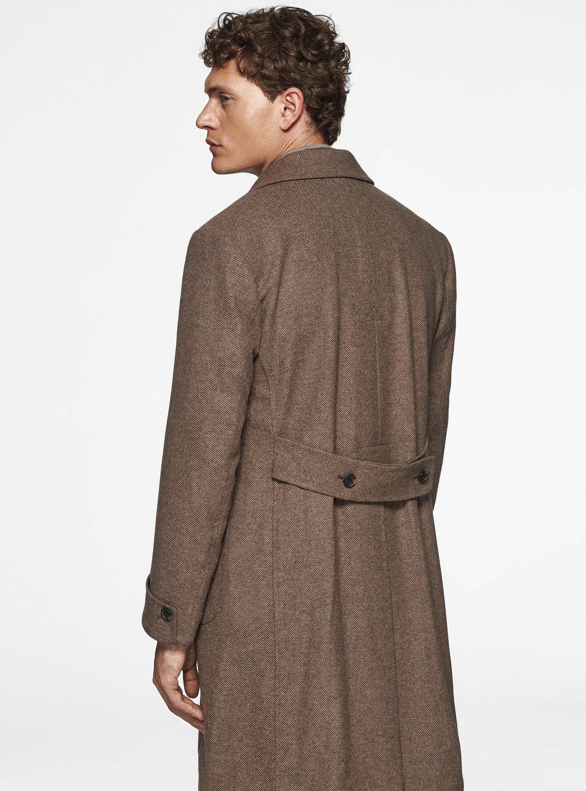 Wool and silk diagonal double-breasted coat