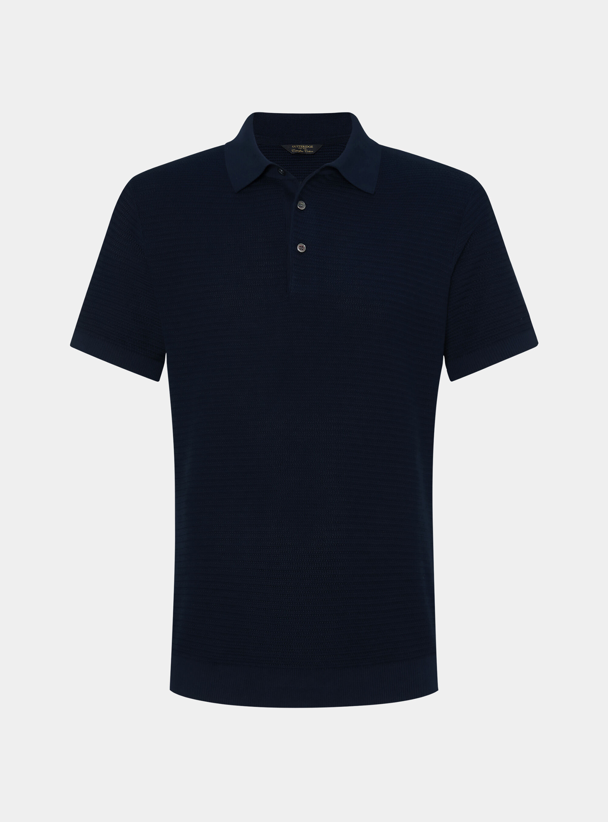 Textured cotton knit polo shirt, NAVY BLUE