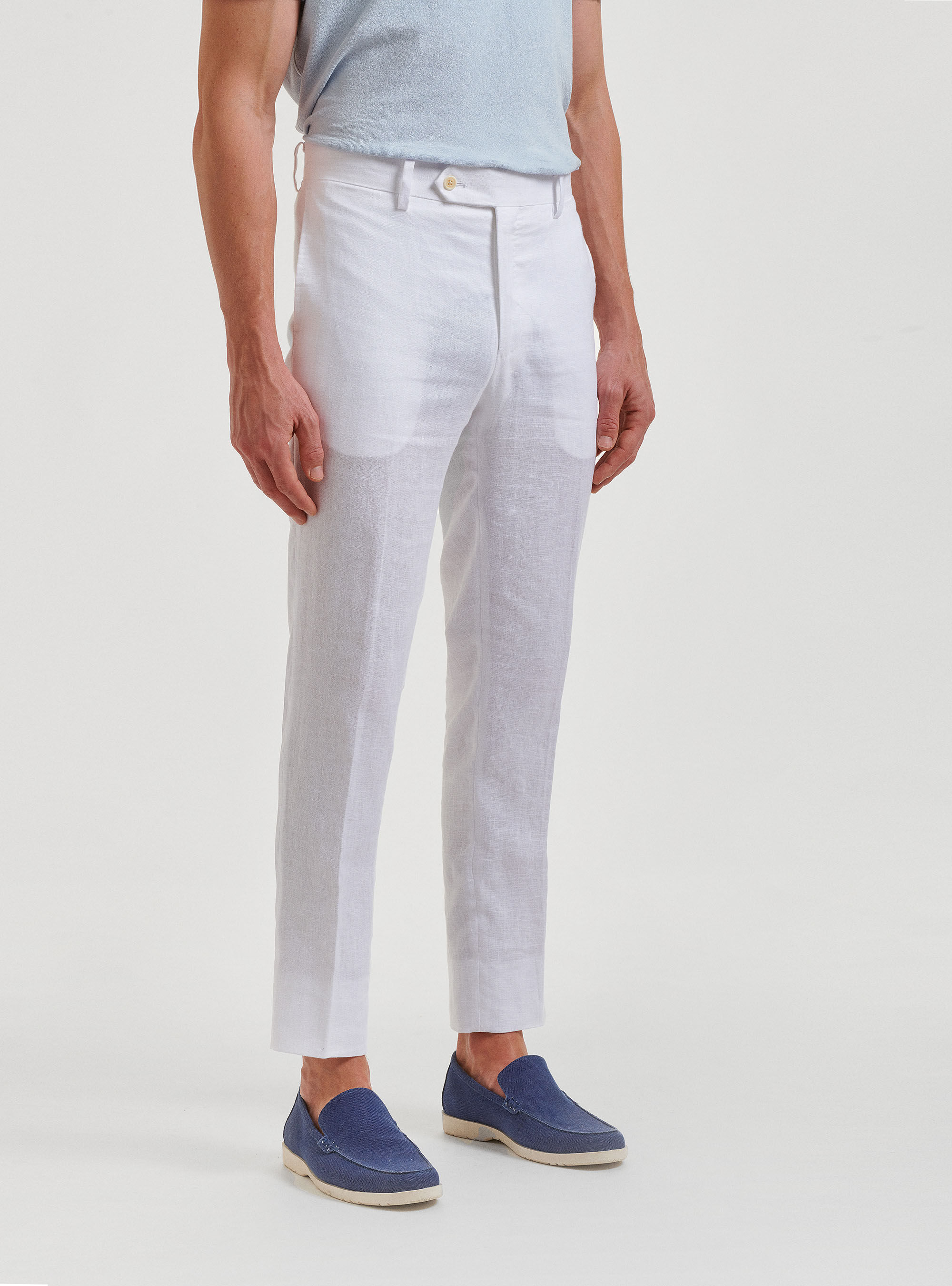 Pantaloni per abito in puro lino, BIANCO