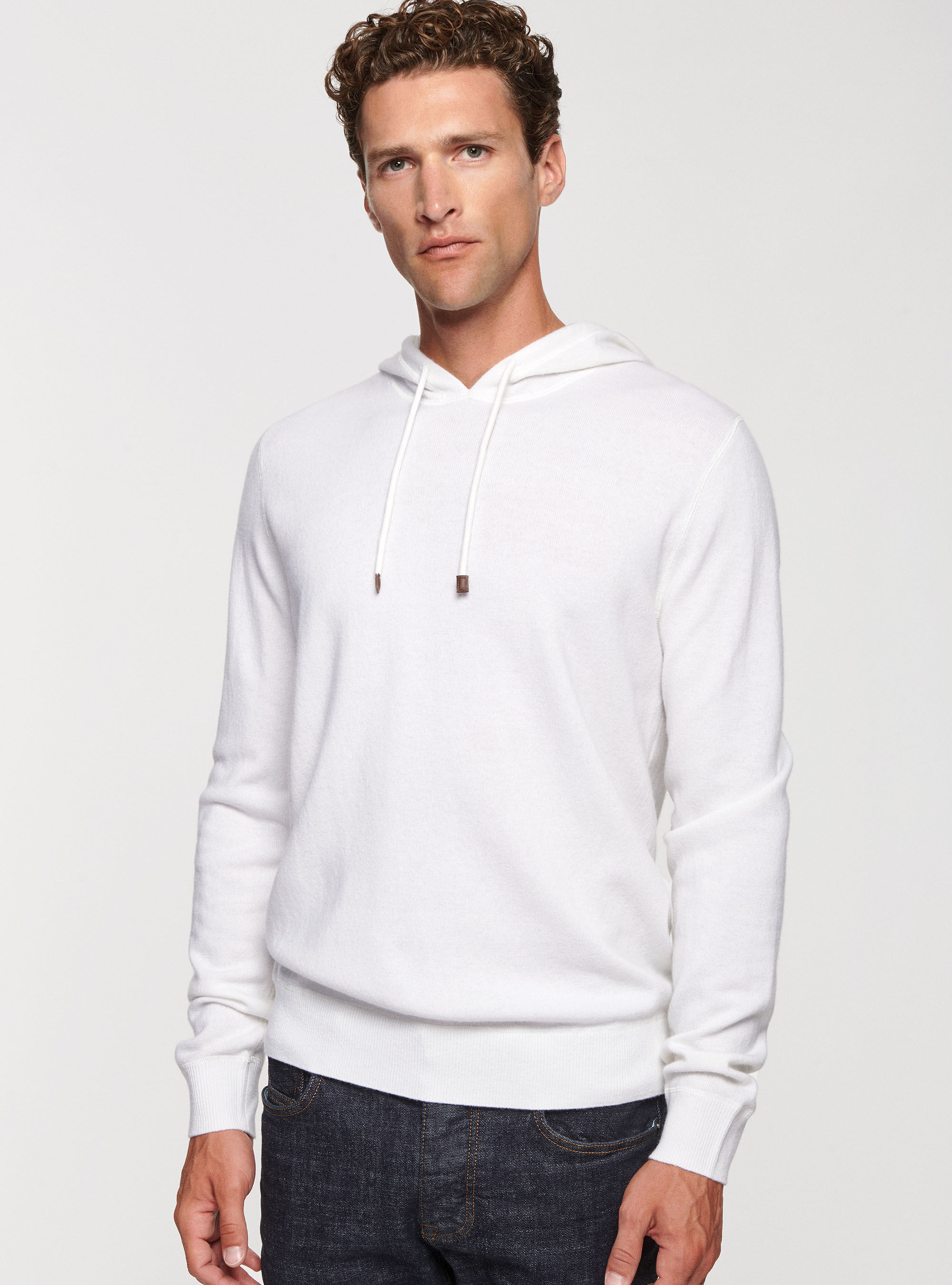 White knitted hoodie on sale