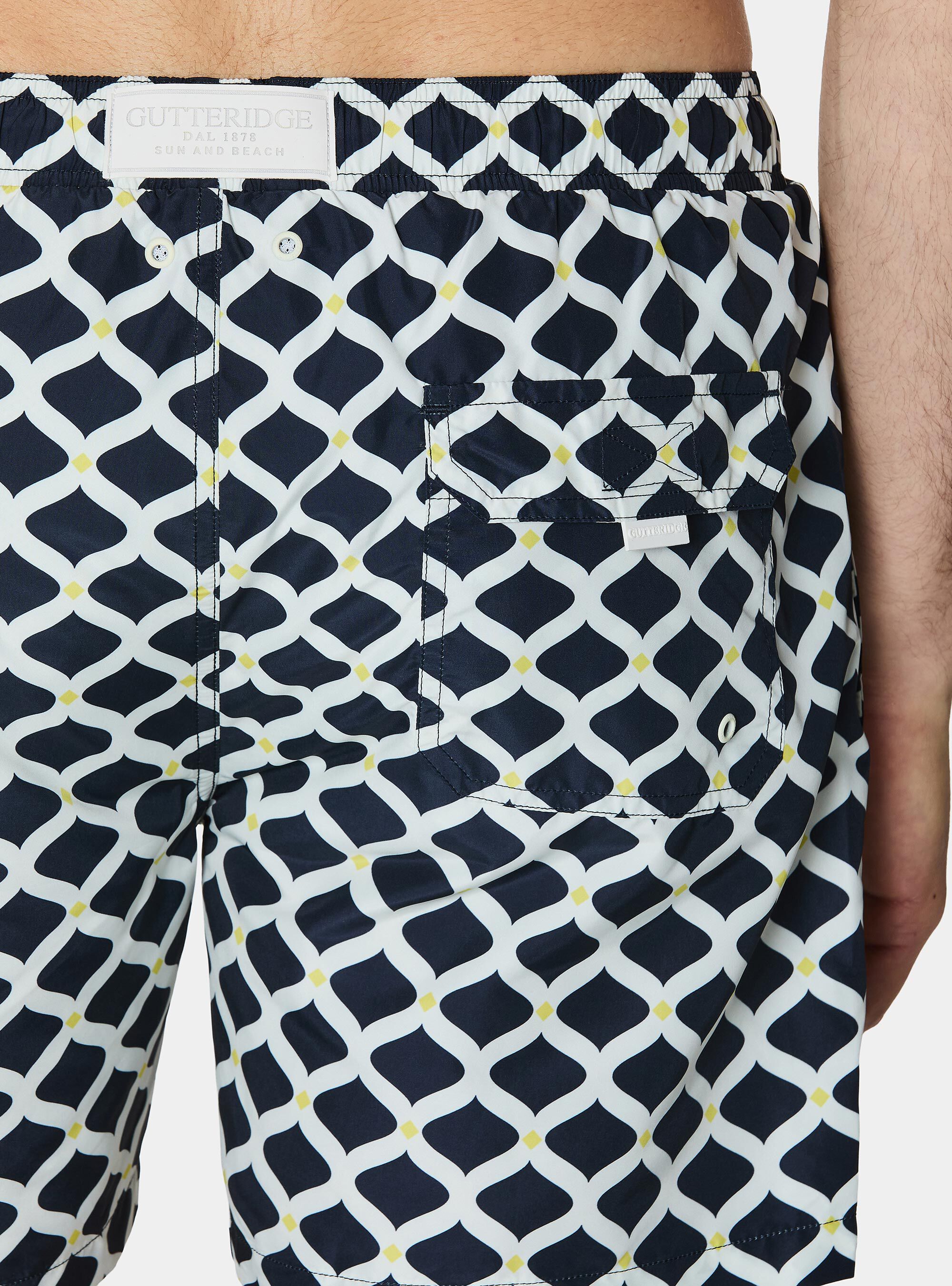 Costume da bagno stampato con fantasia geometrica, NAVY BLUE