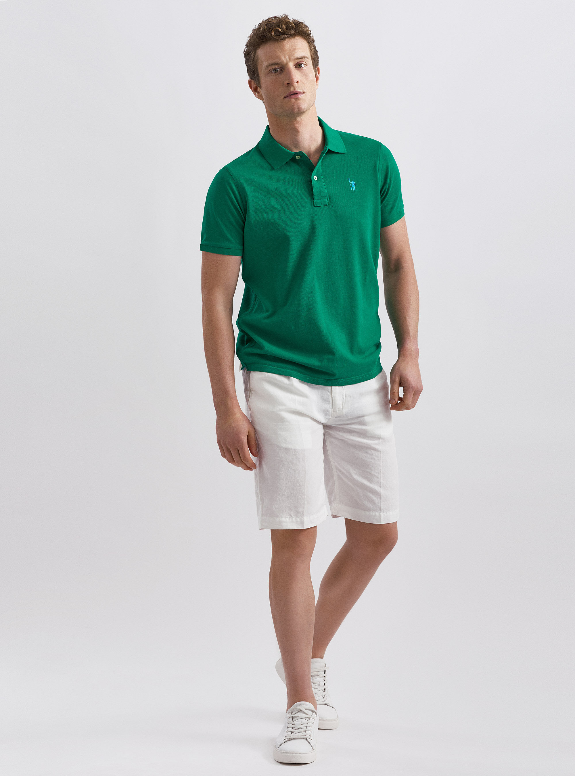 Classic cotton pique polo with embroidery, GREEN