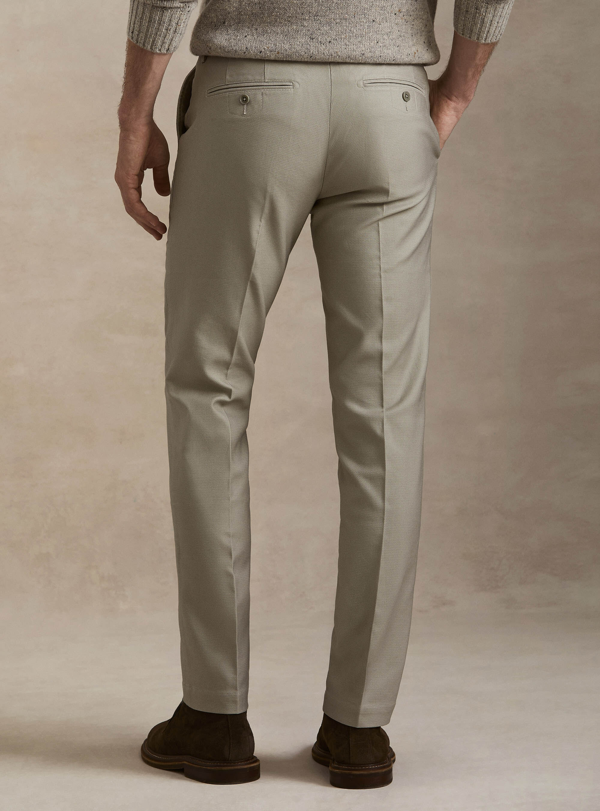 Textured cotton chino trousers, ECRU