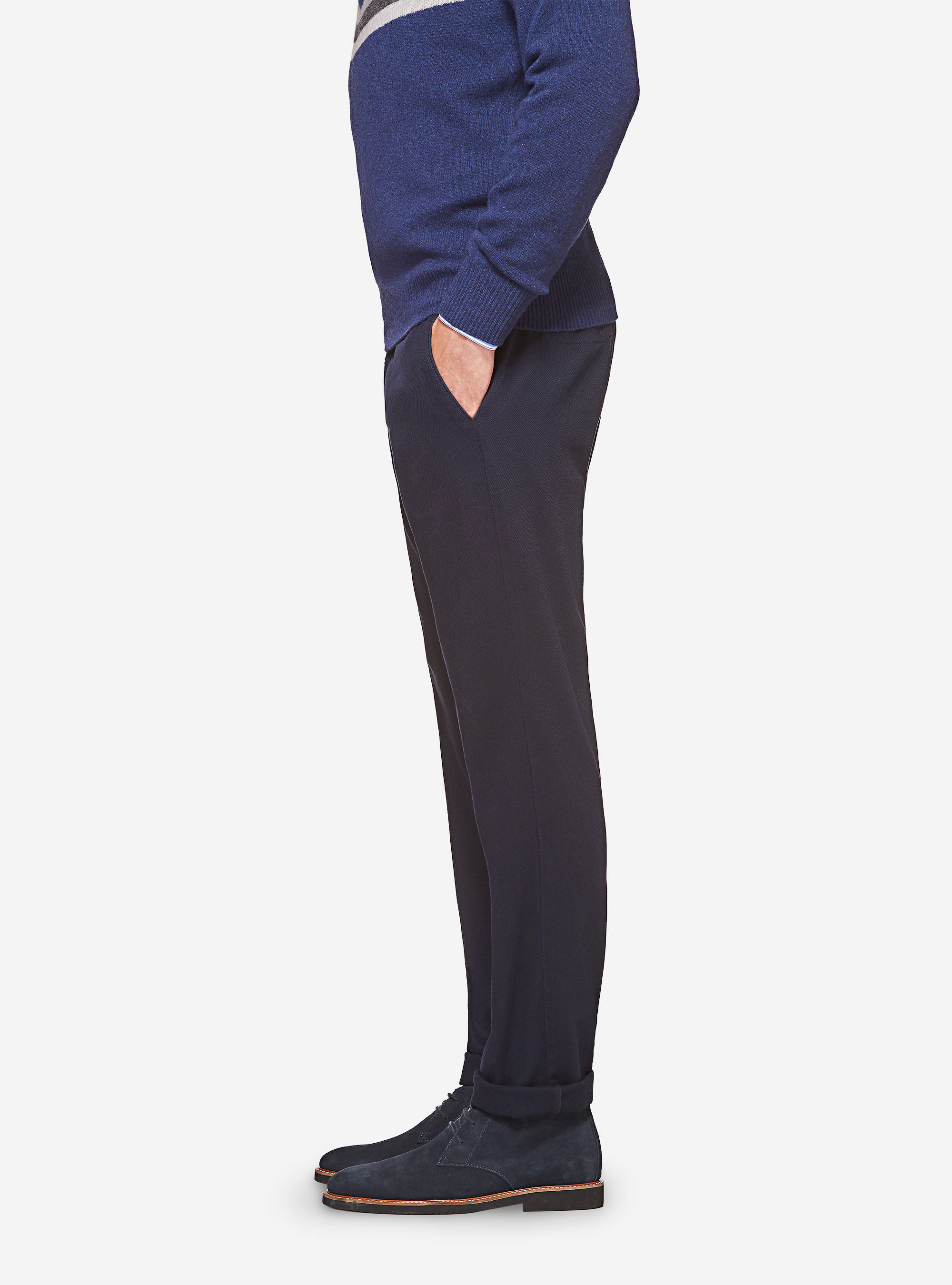 Pantaloni chino slim fit in gabardina armaturata, BLU NAVY