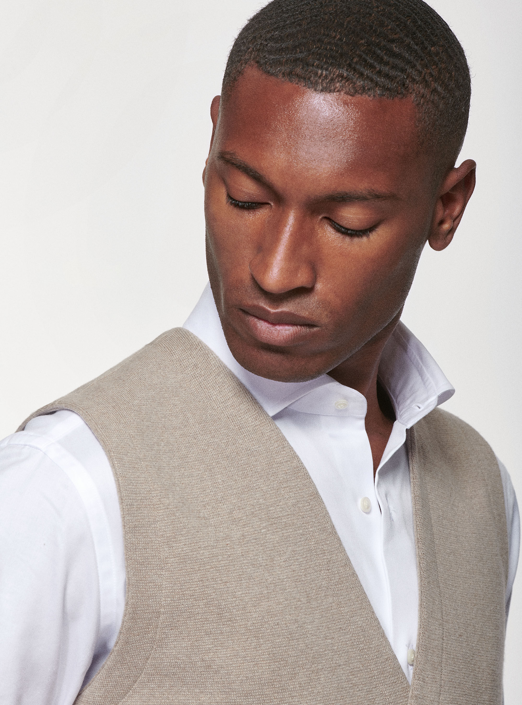 Gilet in maglia doppiopetto in cotone seta e cashmere, SABBIA