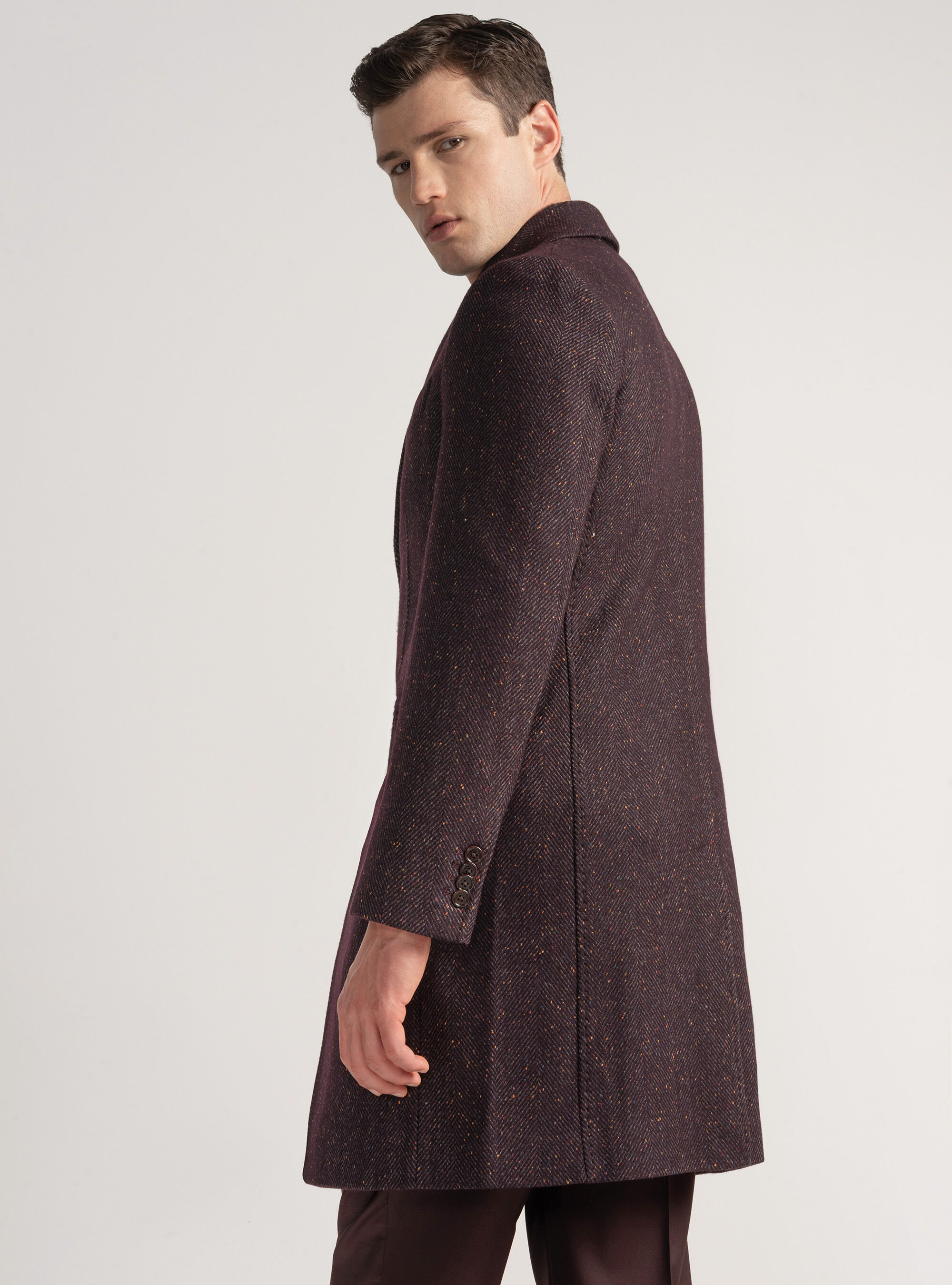 Abrigo en mezcla de lana, BURDEOS