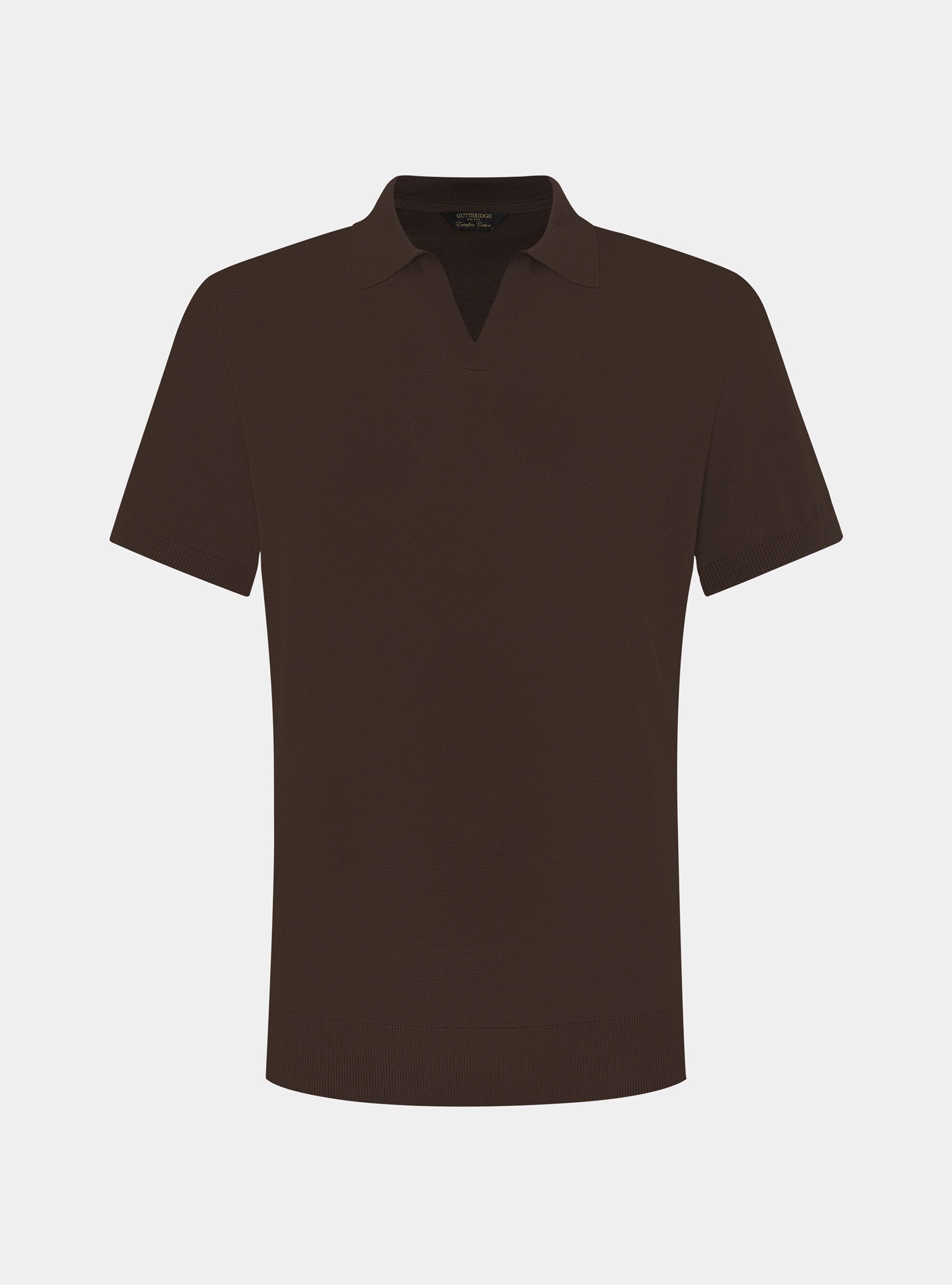 Polo tricot&eacute; sans boutons en coton extra-fin, MARRON