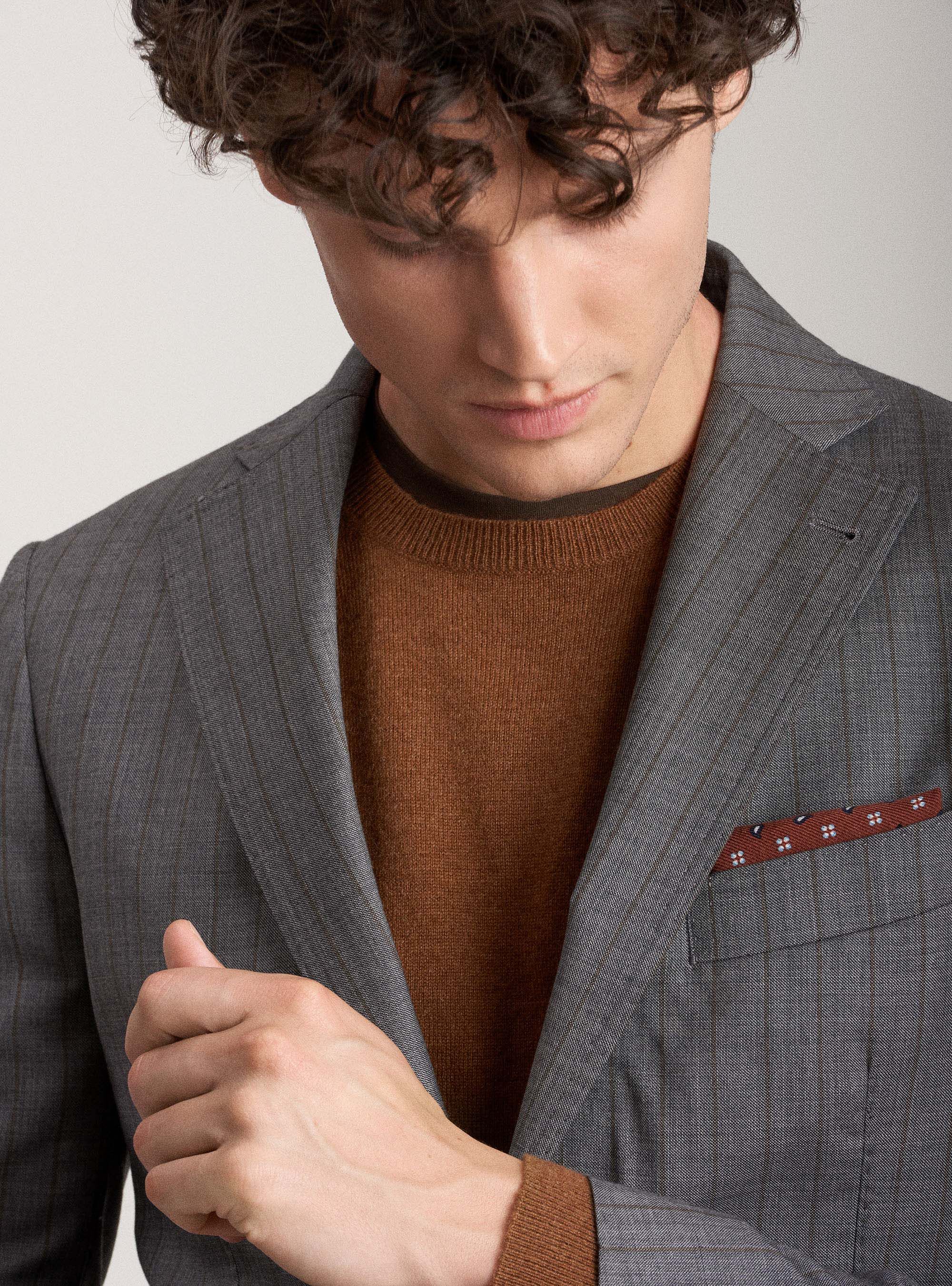 Pinstripe wool suit jacket, GREY