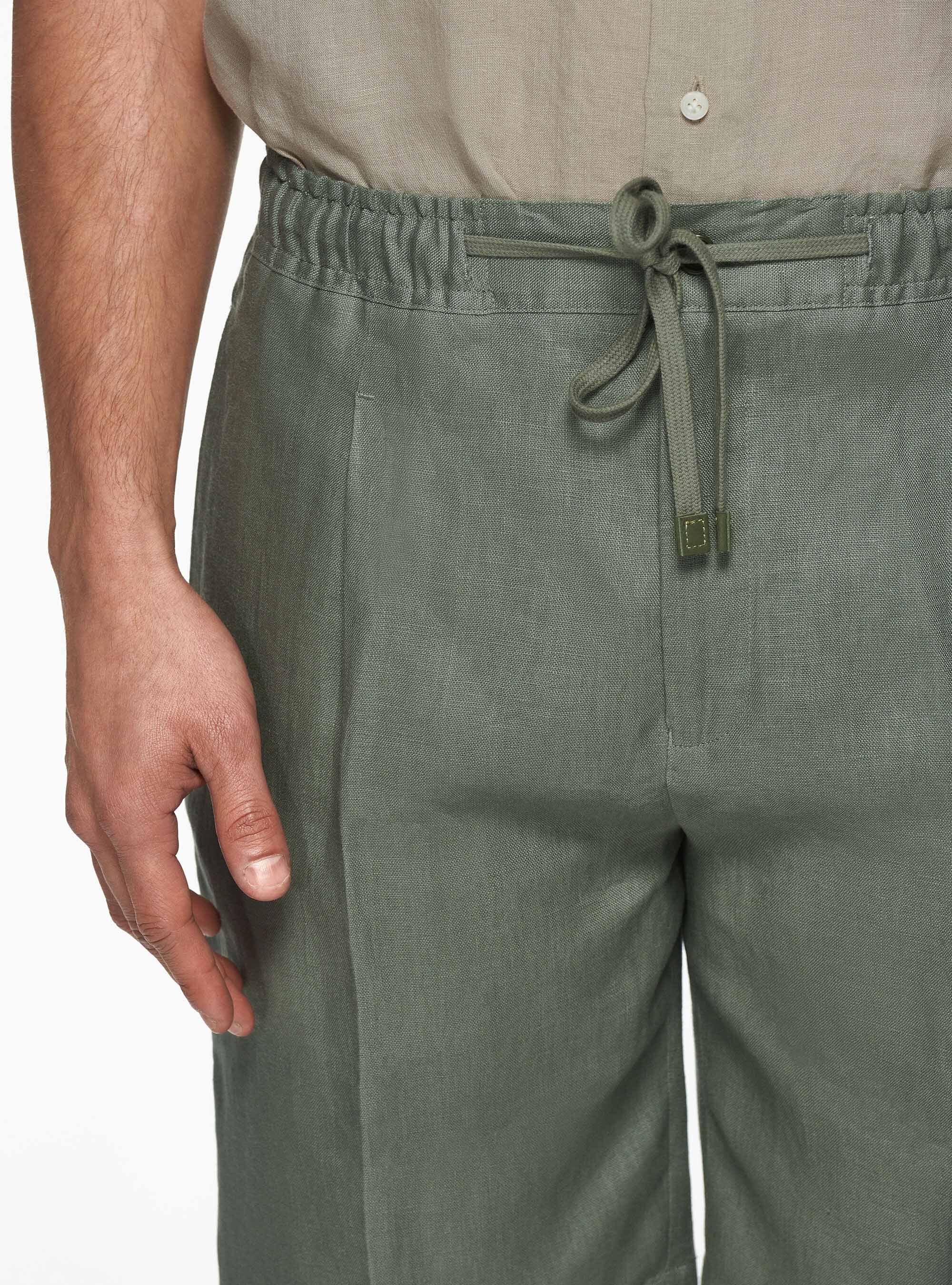 Bermudas de lino con el&aacute;stico y cord&oacute;n, SALVIA 0602C