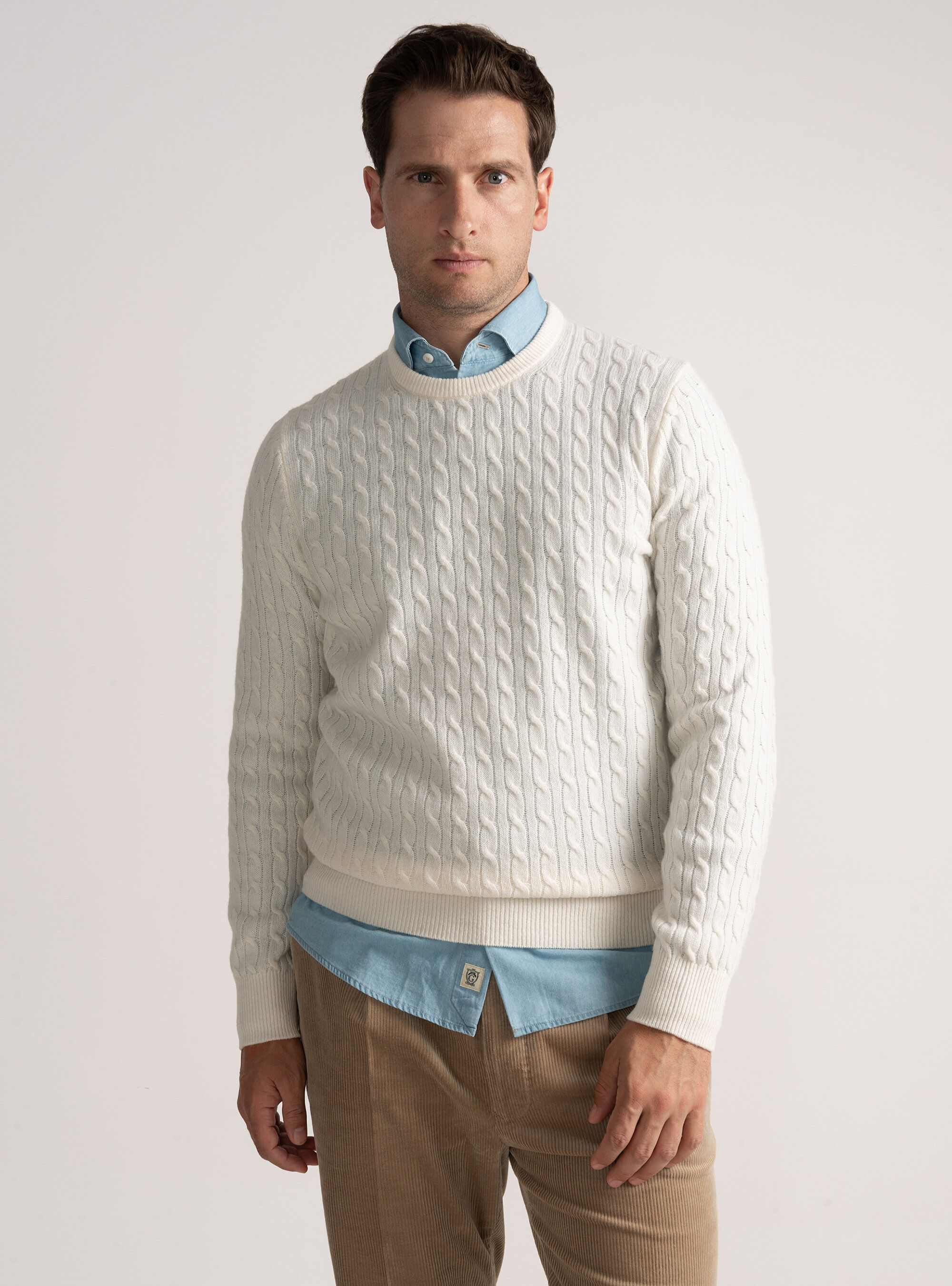 Cashmere wool crew-neck sweater with braid | Gutteridge