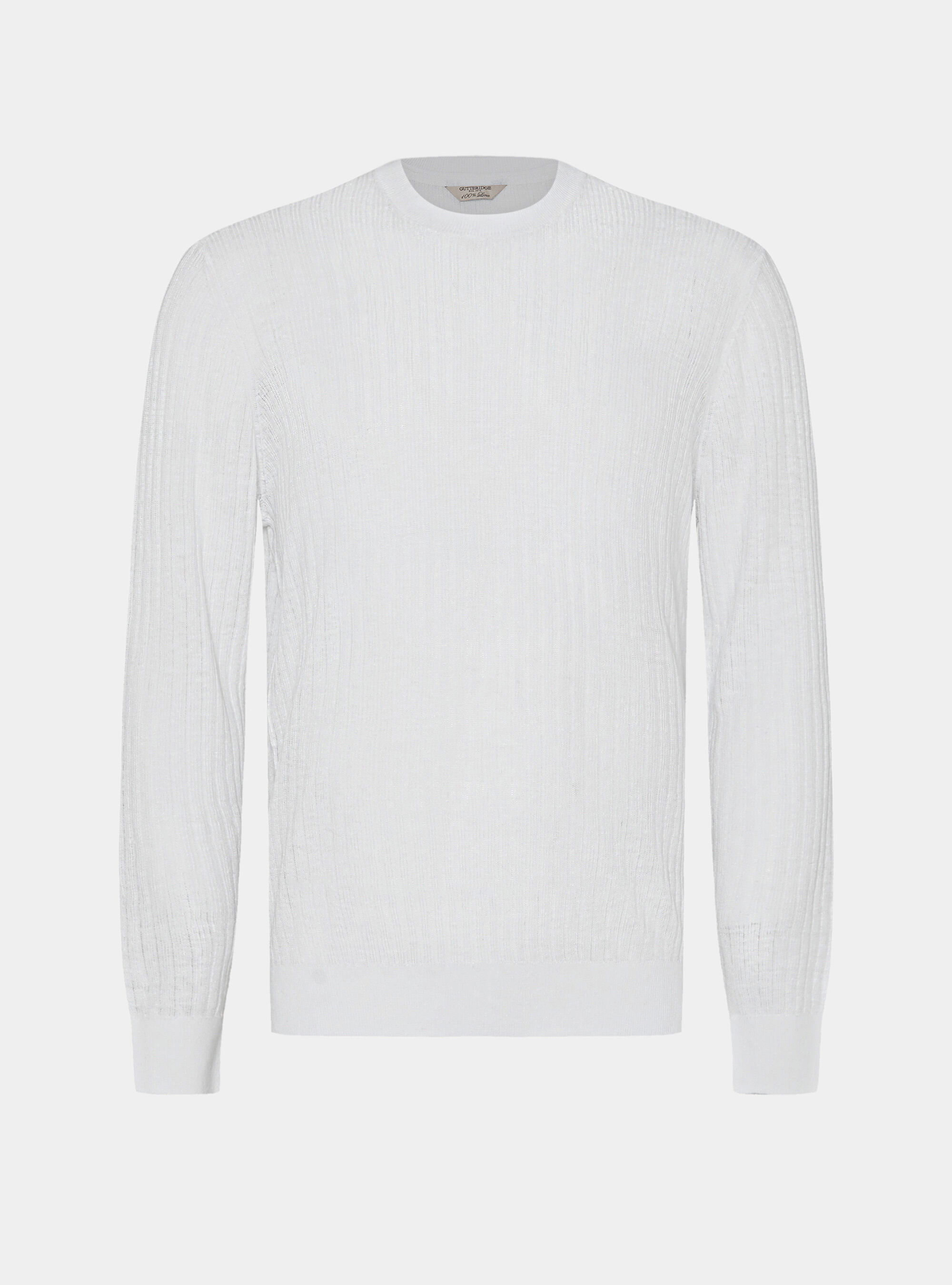 Maglia girocollo a costine in puro lino, BIANCO