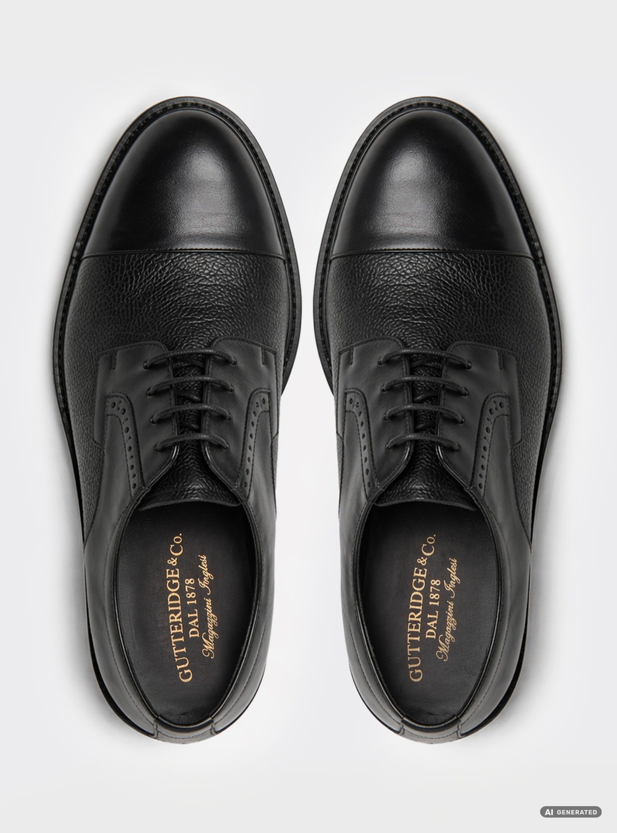 Lace-up derby in textured leather with a smooth, rounded toe, BLACK