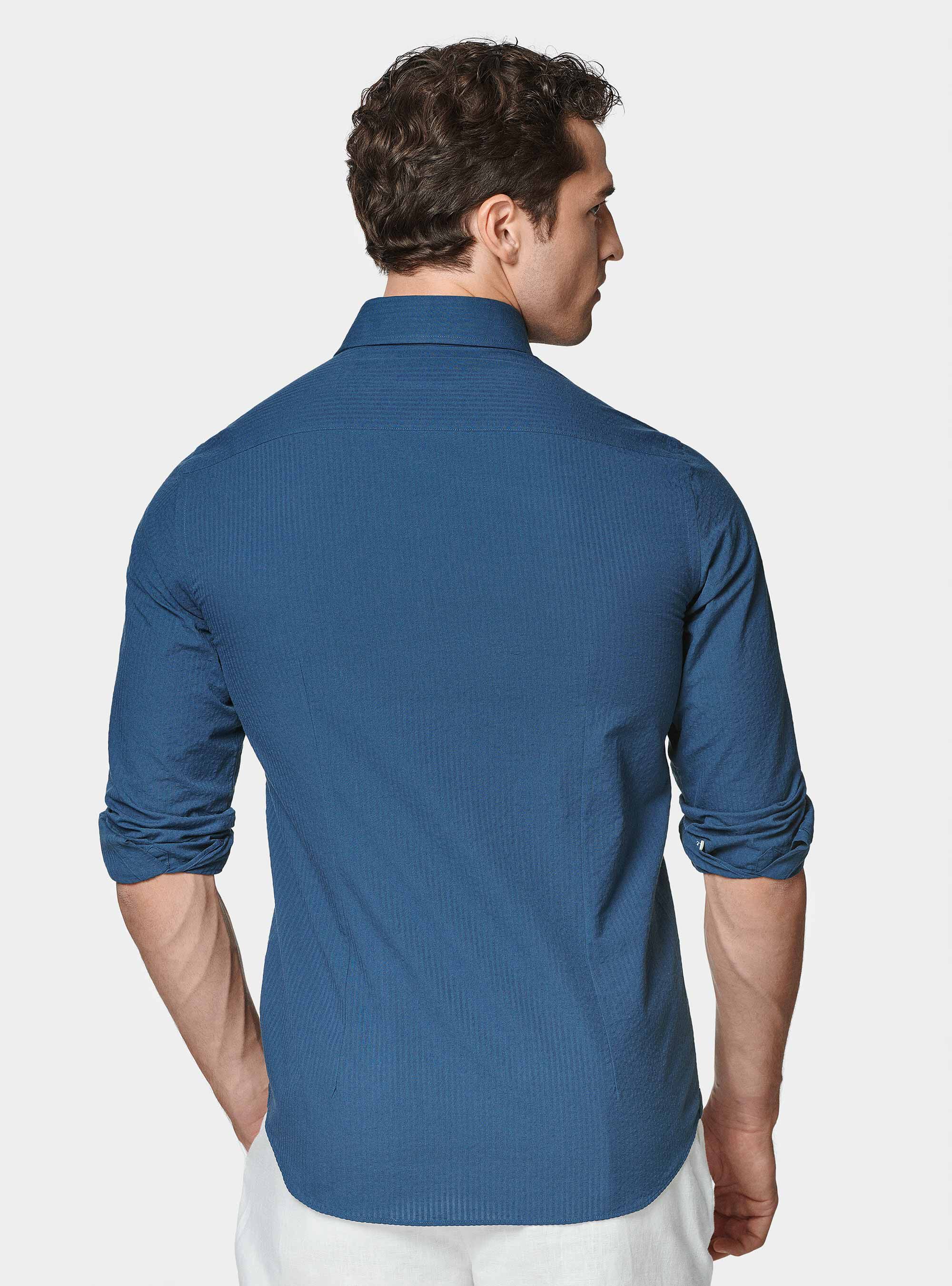 Camisa seersucker de algod&oacute;n puro, 0243C DENIM