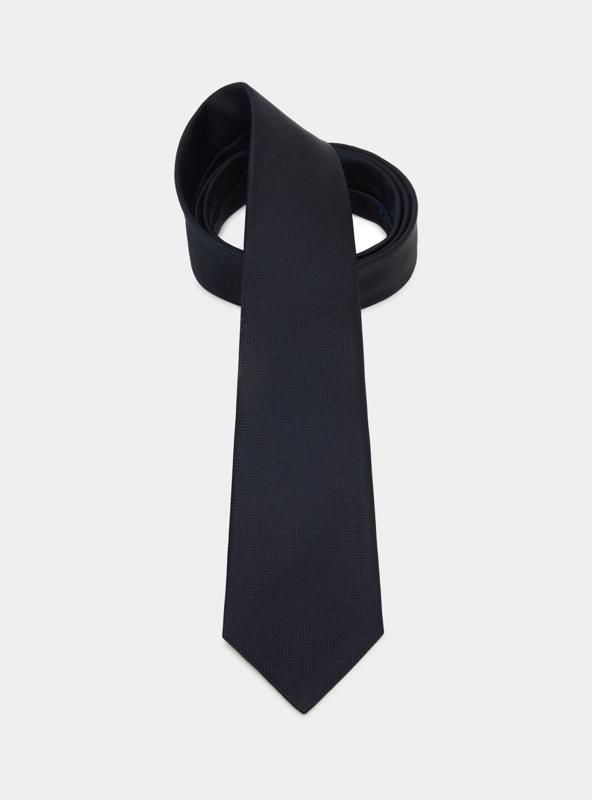 Corbata de seda en espiga de color liso, AZUL MARINO