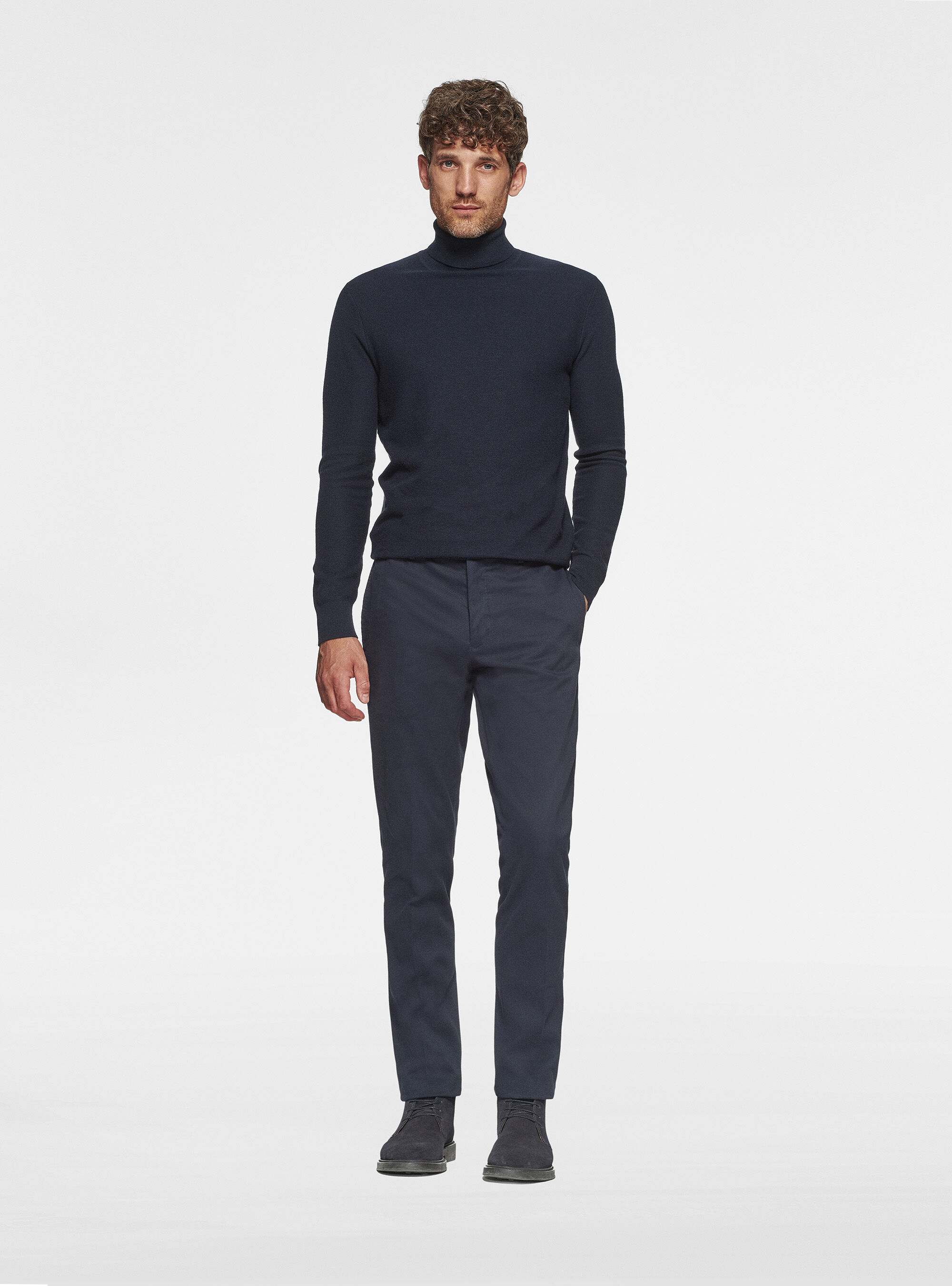 Cotton cashmere honeycomb turtleneck, NAVY BLUE