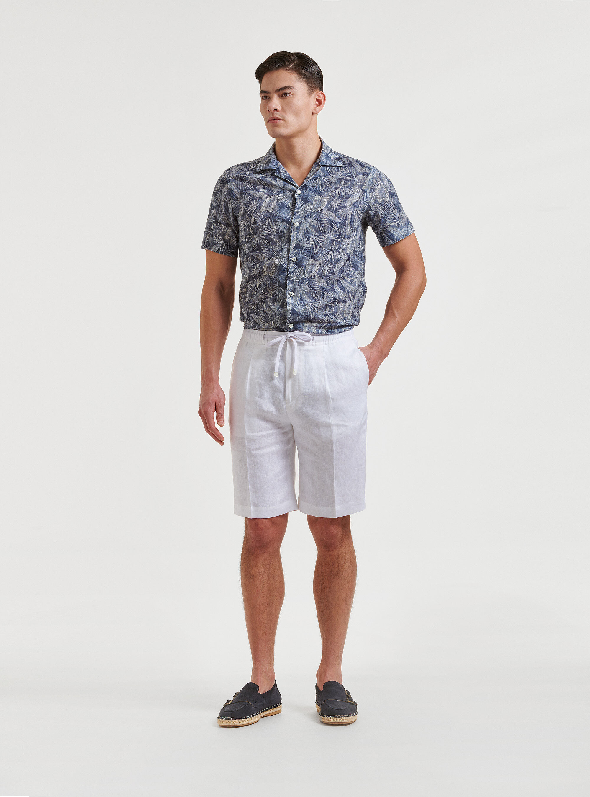 Bermuda tinta unita in lino, BIANCO