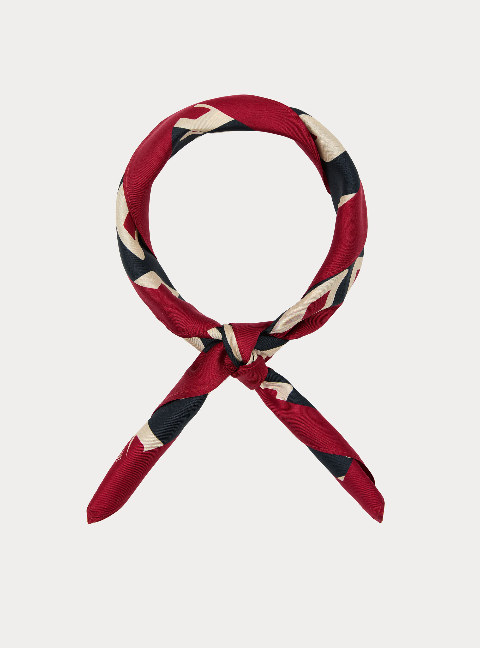 Foulard stampato in seta fantasia geometrica, NAVY BLUE